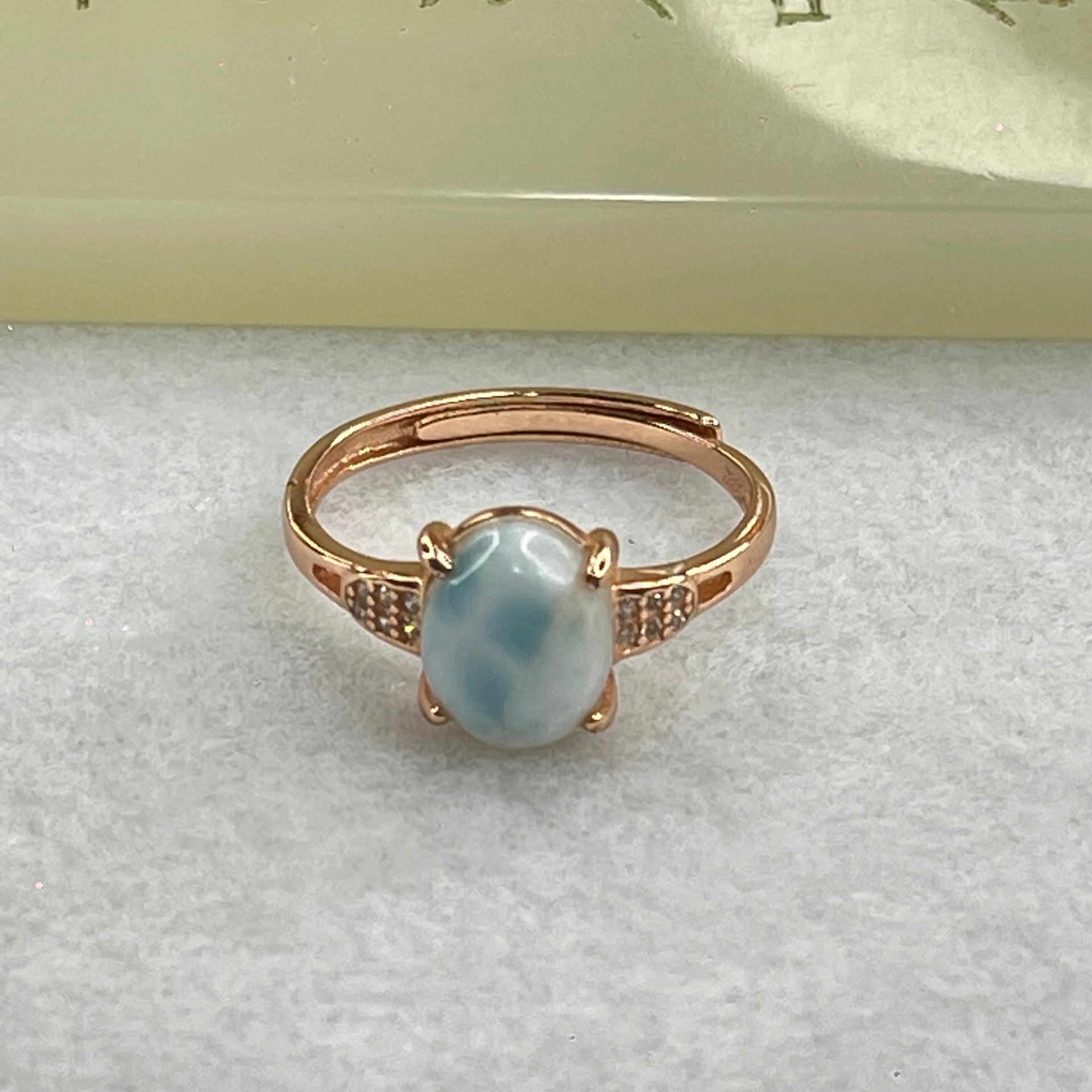 Natural Larimar in S925 Silver Rose Gold Color Ring (Adjustable Size) 2.09g 9.6 by 7.5 by 4.0mm - Huangs Jadeite and Jewelry Pte Ltd