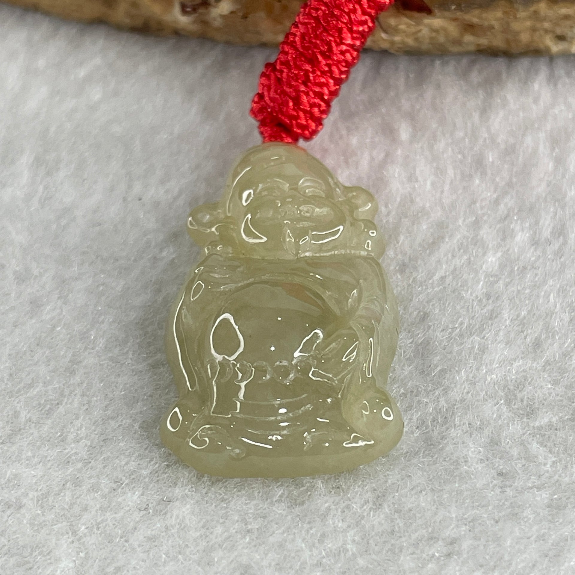 Natural Type A Light Yellowish Jadeite Cai Shen Ye God of Fortune Pendant 5.41g 29.7 by 16.7 by 6.0mm - Huangs Jadeite and Jewelry Pte Ltd