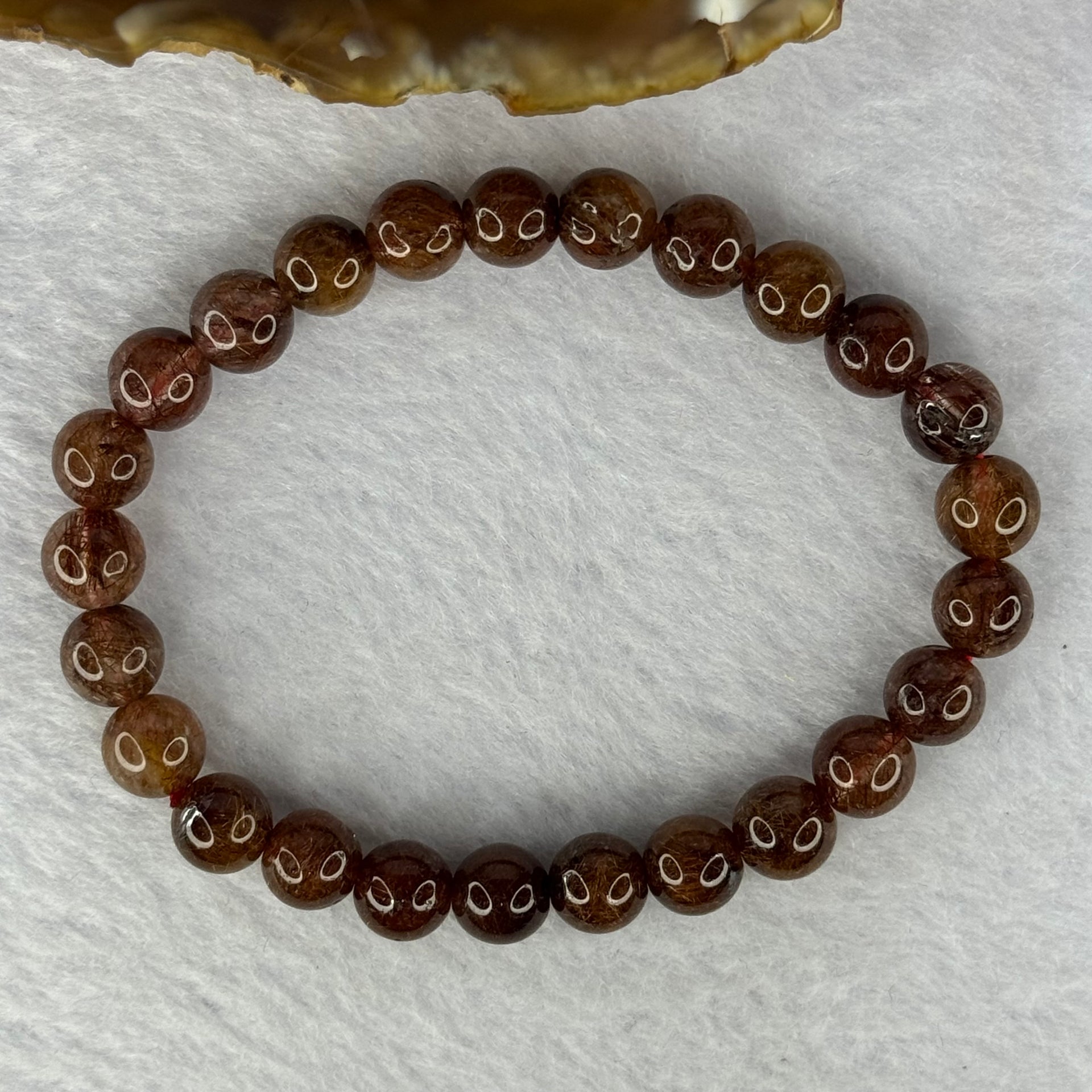 Natural Copper Rutilated Quartz Beads Bracelet 銅髮晶手镯 16.11g 16cm 7.9mm 28 Beads - Huangs Jadeite and Jewelry Pte Ltd