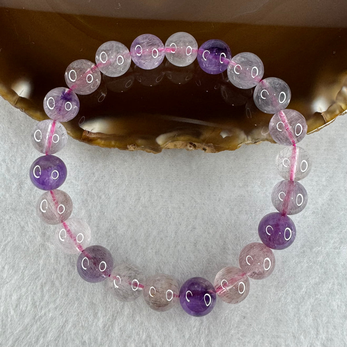 Certified Above Average Grade Natural Super 7 Crystal Beads Bracelet | 8.9mm Sacred 7-Mineral Synergy Power (19.78g | 15.5cm Petite Wrist Sizing | 22 Beads)