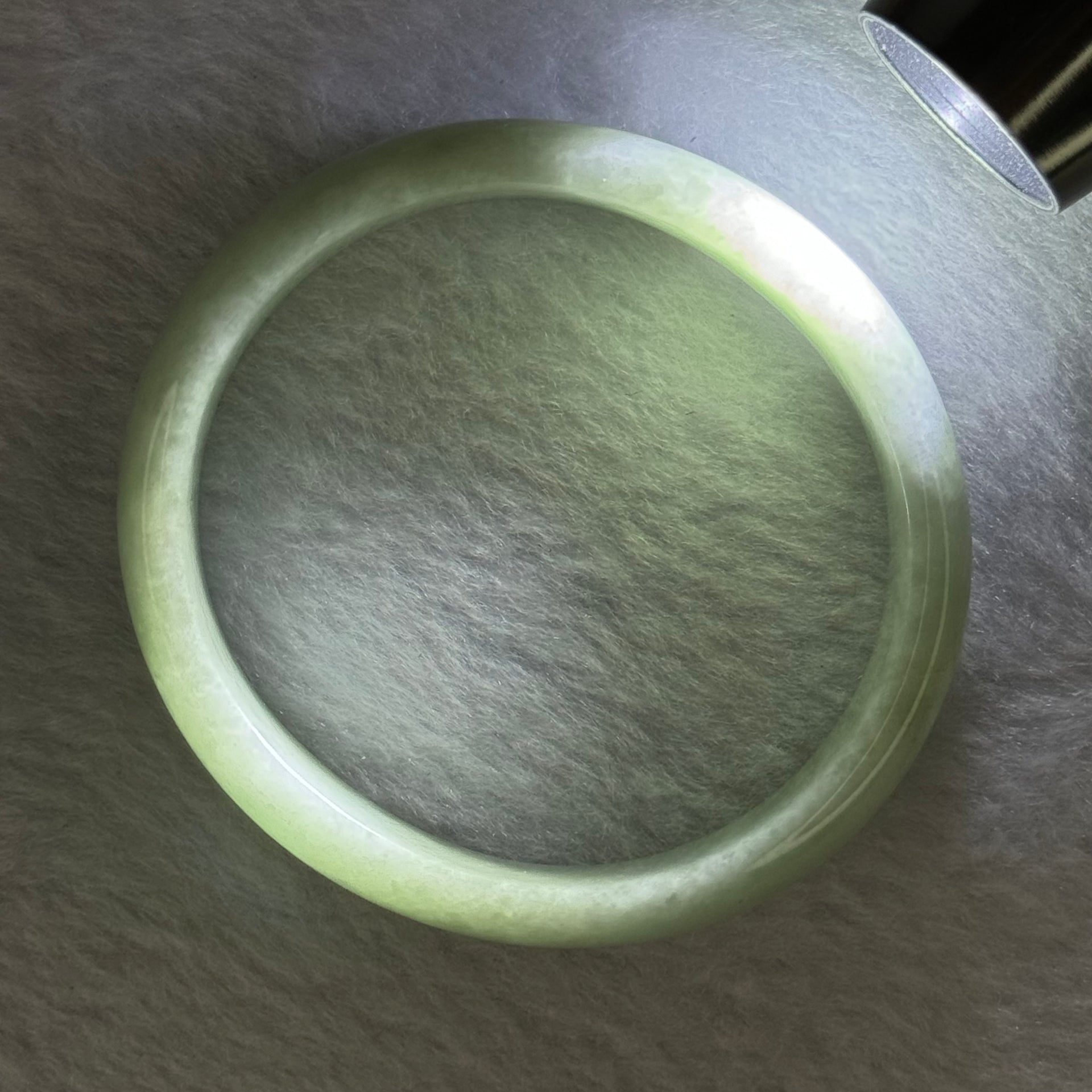 Type A Light Green Jadeite Oval Bangle 32.96g Internal Diameter 51.4mm 13.1 by 6.9mm (Very Slight External Rough) - Huangs Jadeite and Jewelry Pte Ltd