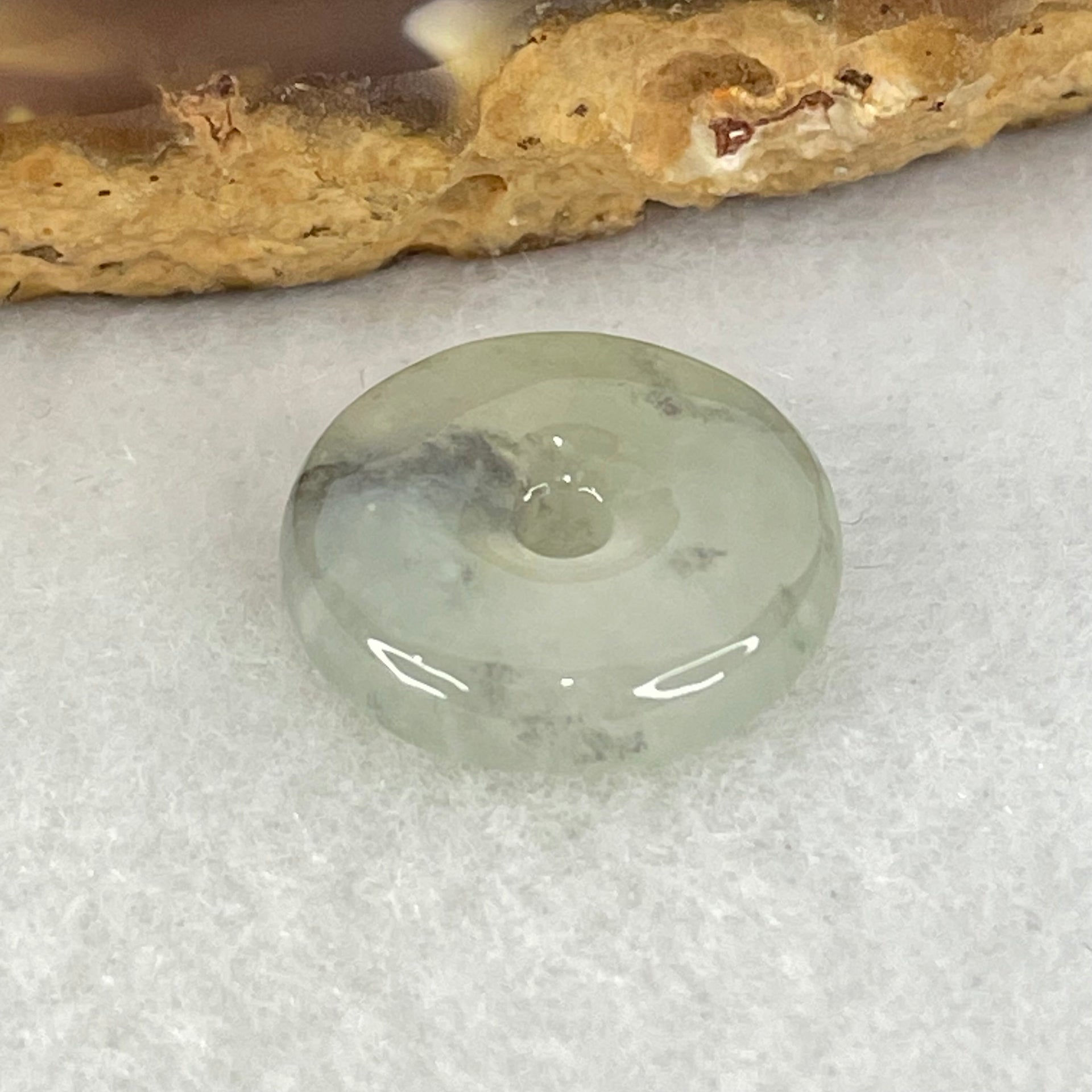 Type A Icy Wuji Grey Jadeite Ping An Kou Donut Charm Pendant 2.04g 15.2 by 4.0mm - Huangs Jadeite and Jewelry Pte Ltd