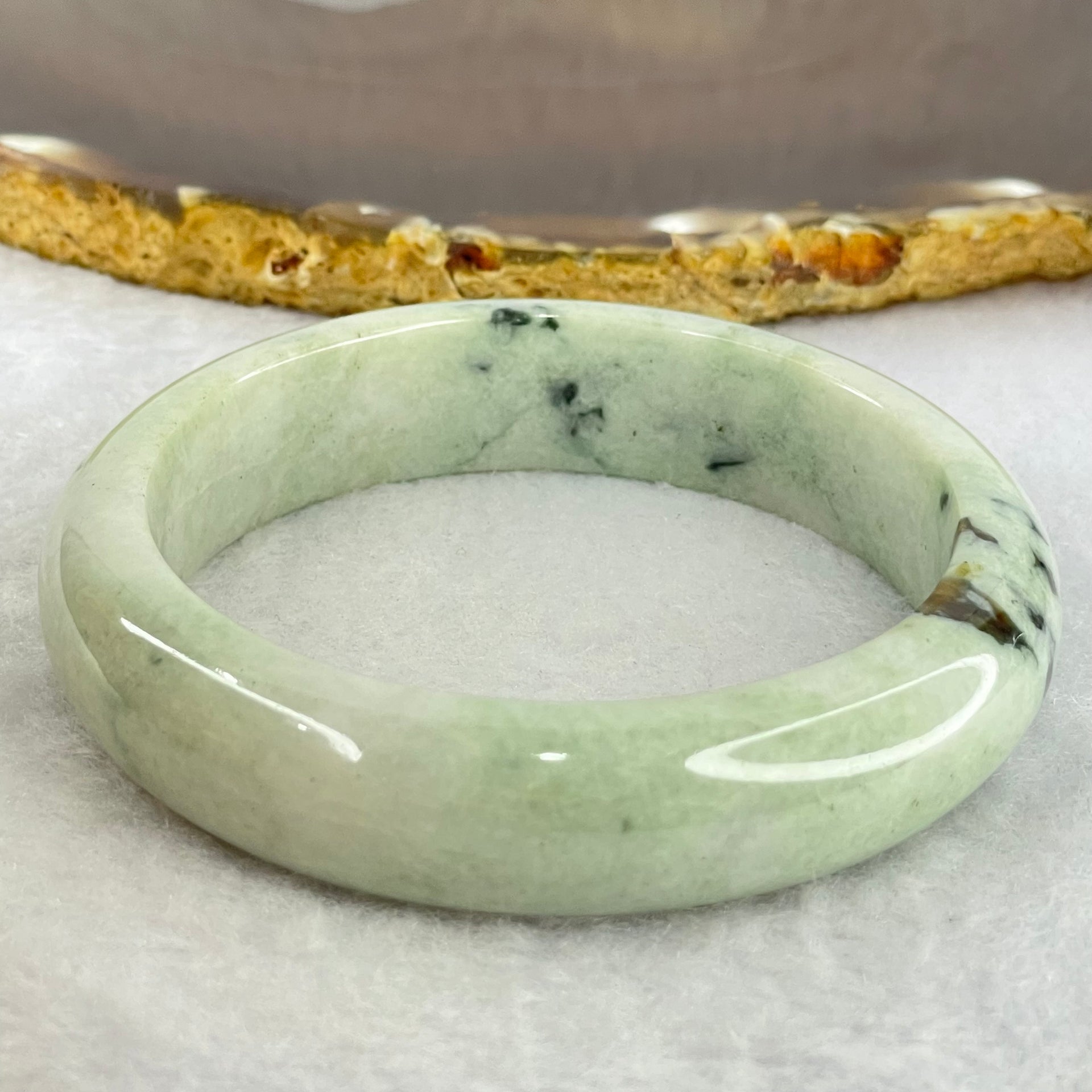 Type A Green with Moss Green Piao Hua Jadeite Bangle Internal Diameter 56.5mm 64.29g 14.4 by 8.7mm (Slight Internal Lines) - Huangs Jadeite and Jewelry Pte Ltd