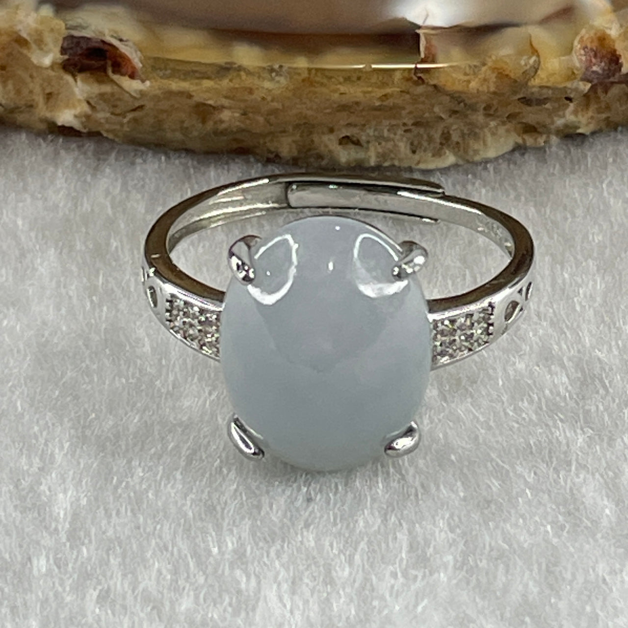 Type A Lavender Cabochon Jadeite in S925 Sliver Ring (Adjustable Size) 2.72g 13.6 by 10.4 by 6.0mm - Huangs Jadeite and Jewelry Pte Ltd