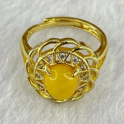 Natural Butterscotch Amber With Crystals in S925 Sliver Gold Color Ring (Adjustable Size) 3.74g 8.9 by 7.2 by 5.0mm - Huangs Jadeite and Jewelry Pte Ltd