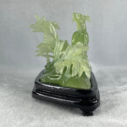 Natural Green Serpentine 3 Goat on Grassland with Wooden Stand Display 913.3g 215.0  by 102.2 by 130.0mm - Huangs Jadeite and Jewelry Pte Ltd