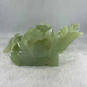 Natural Green Serpentine Double Phoenix with Bamboo Treen and Flower with Wooden Stand Display 1,096.7g 220.0 by 130.0 by 220.0mm - Huangs Jadeite and Jewelry Pte Ltd