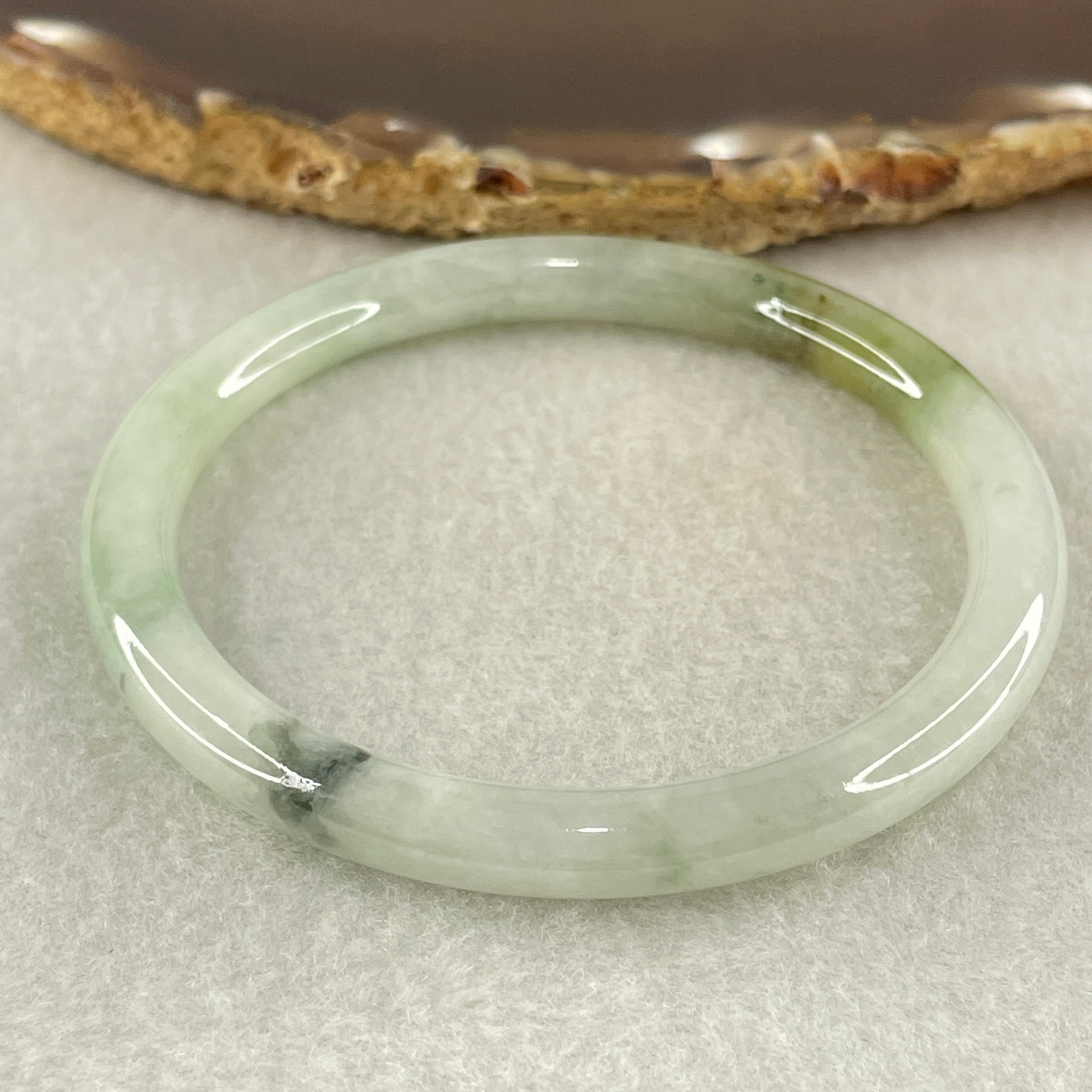 Type A Blueish Green with Brownish Piao Hua Jadeite Bangle Internal Diameter 56.1mm 23.86g 6.7 by 6.9m (Slight Internal Lines) - Huangs Jadeite and Jewelry Pte Ltd