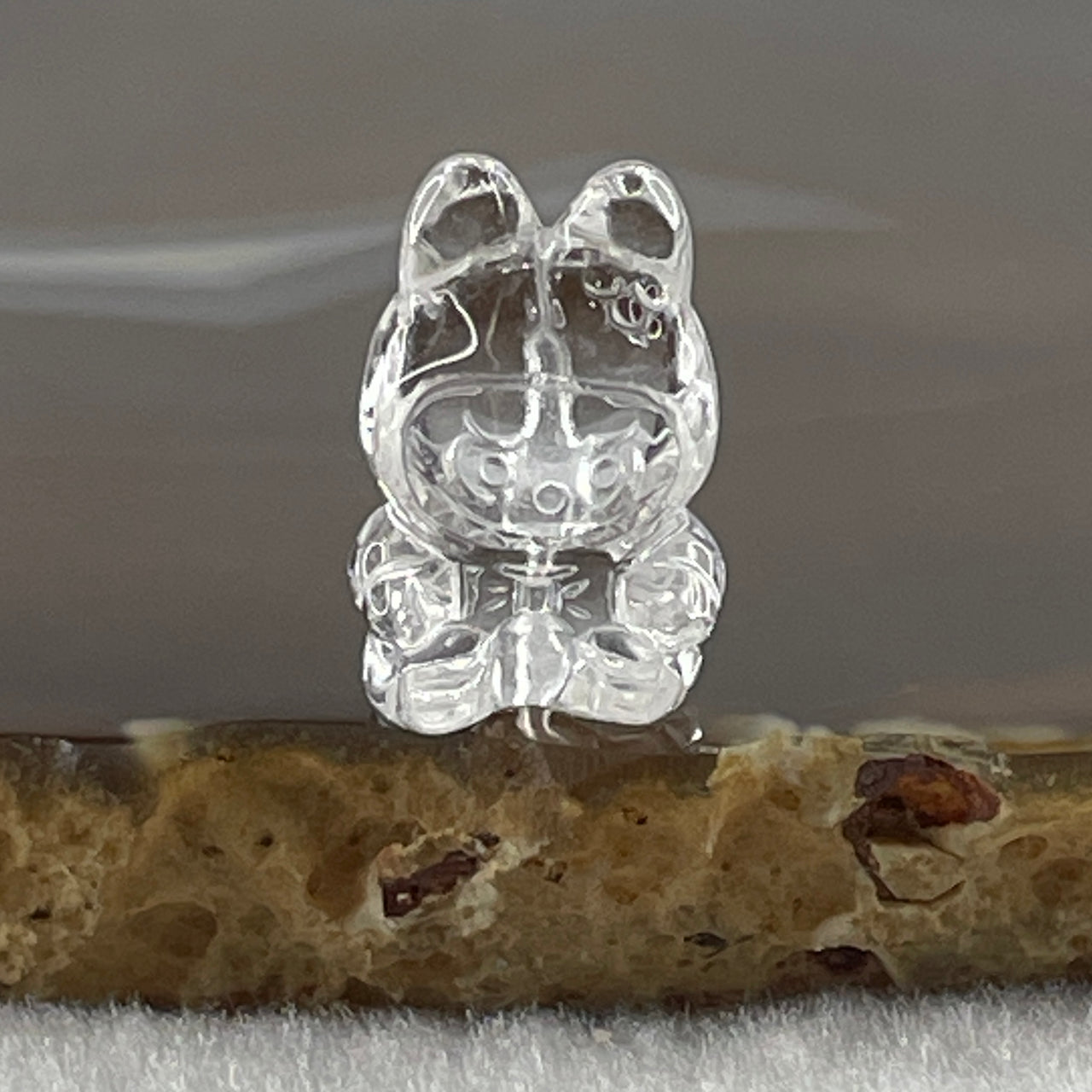 Natural Clear Quartz Labubu Charm Display 3.75g 19.2 by 12.8 by 11.3mm - Huangs Jadeite and Jewelry Pte Ltd