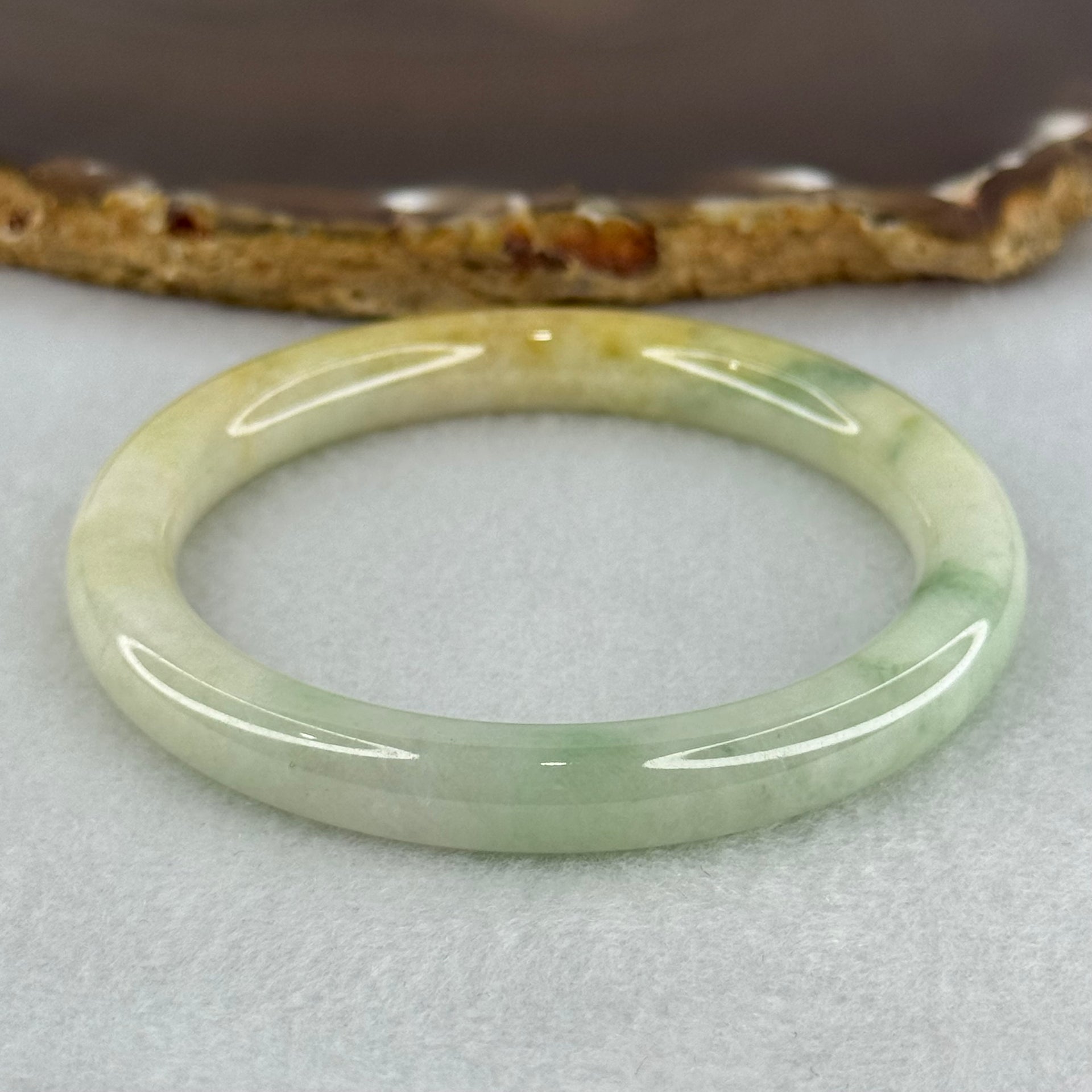 Type A Light Green with Yellow and Blueish Green Patches Jadeite Bangle Internal Diameter 52.0mm 32.14g 7.9 by 8.0mm (Slight Internal Lines) - Huangs Jadeite and Jewelry Pte Ltd