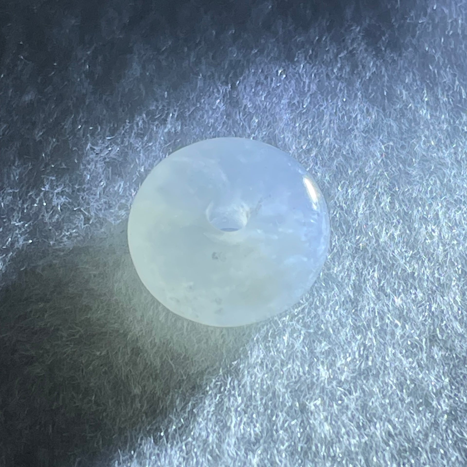 Type A Semi Icy Faint Lavender To White With Wuji Grey Spots Jadeite Ping An Kou Donut Pendant 2.90g 14.4 by 6.9mm - Huangs Jadeite and Jewelry Pte Ltd