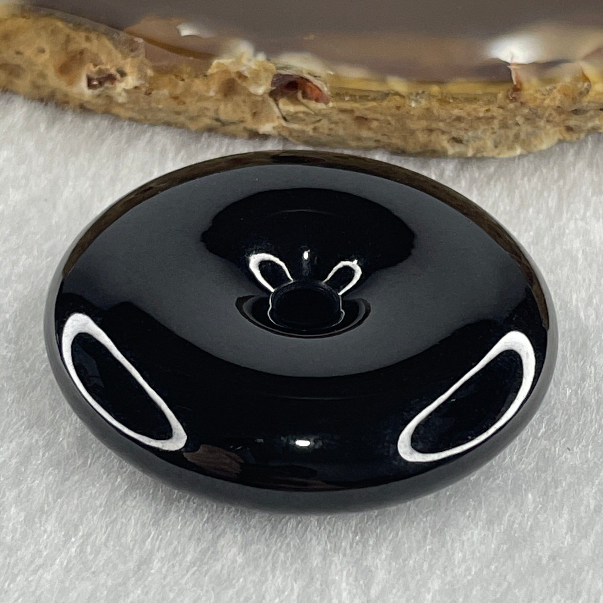 Type A Opaque Black Omphacite Jadeite Ping An Kou Donut Pendant 28.69g 38.0 by 9.4mm - Huangs Jadeite and Jewelry Pte Ltd