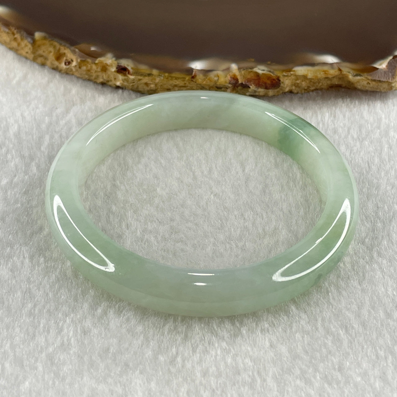 Natural Type A Jelly Full Light Green with Blueish Green Piao Hua Flora Jadeite Bangle 36.05g Inner Diameter 52.1mm 9.8 by 8.8mm (Very Slight Internal Lines) - Huangs Jadeite and Jewelry Pte Ltd
