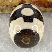 Natural Powerful Tibetan Old Oily Dark Brown With White Agate 3 Eyes Dzi Bead Heavenly Master (Tian Zhu) 三眼天诛 4.66g 17.8 by 12.9mm - Huangs Jadeite and Jewelry Pte Ltd