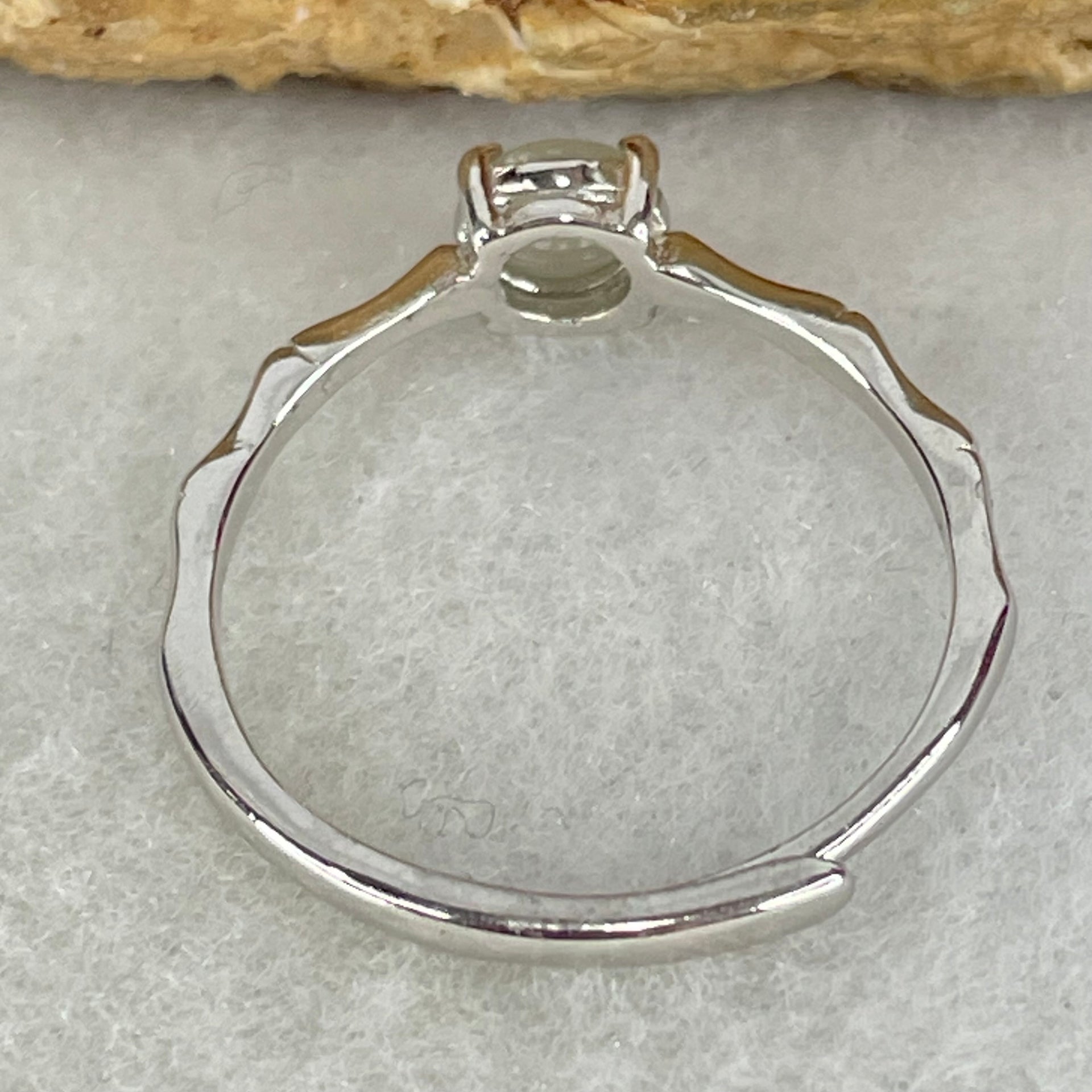Type A Icy Faint Green Cabochon Jadeite in S925 Sliver Ring (Adjustable Size) 1.09g 5.0 by 2.0mm - Huangs Jadeite and Jewelry Pte Ltd