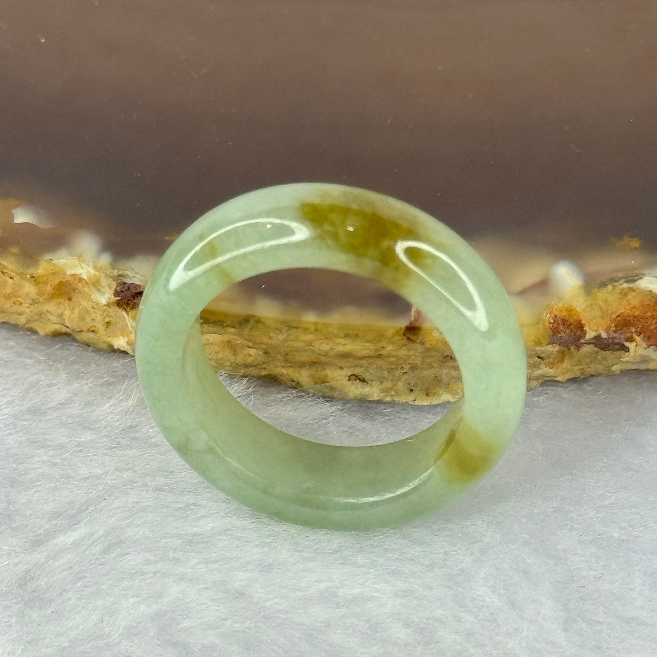 Type A Green with Brown Patches Jadeite Ring 4.17g 6.3 by 3.7mm US7 HK15.5 - Huangs Jadeite and Jewelry Pte Ltd