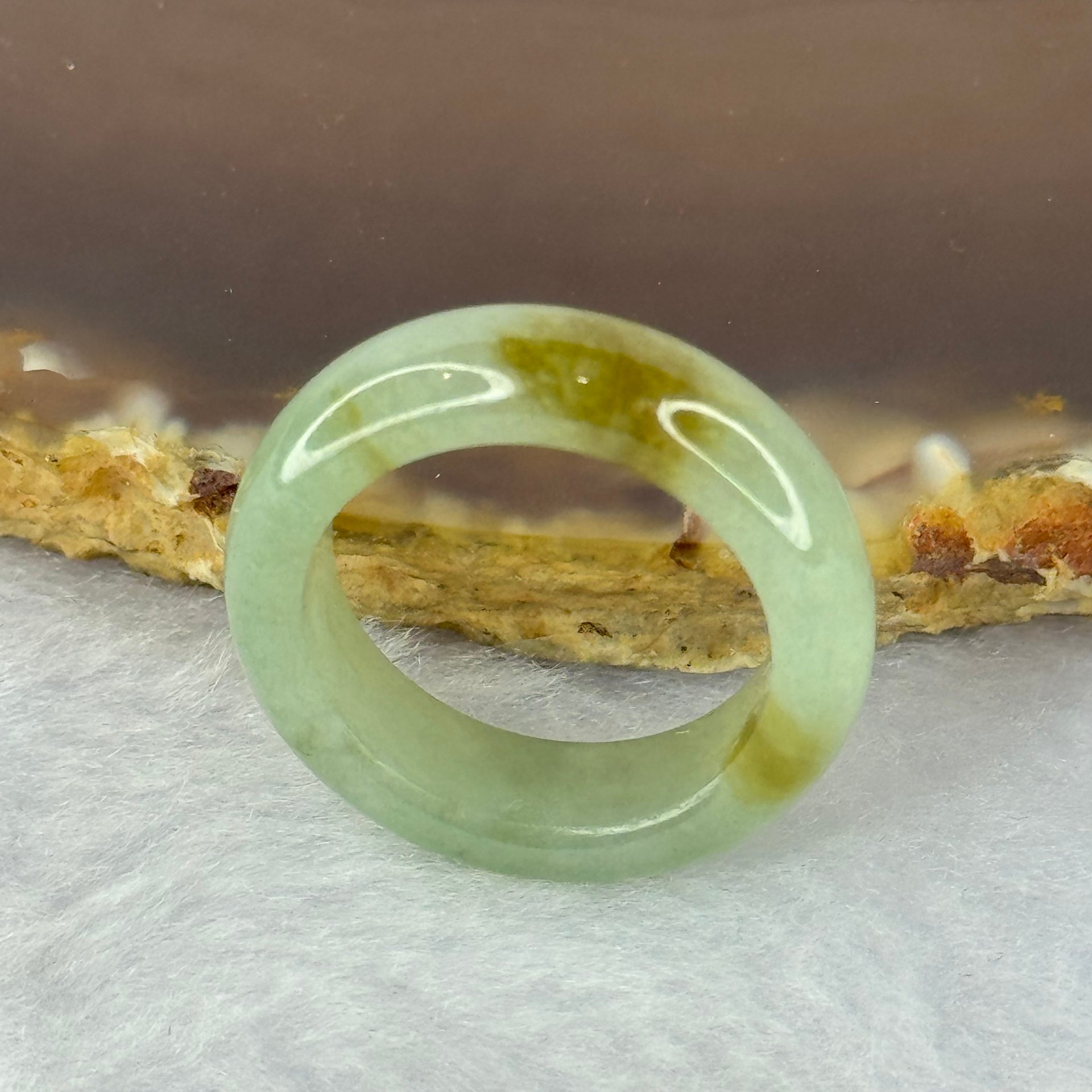 Type A Green with Brown Patches Jadeite Ring 4.17g 6.3 by 3.7mm US7 HK15.5 - Huangs Jadeite and Jewelry Pte Ltd