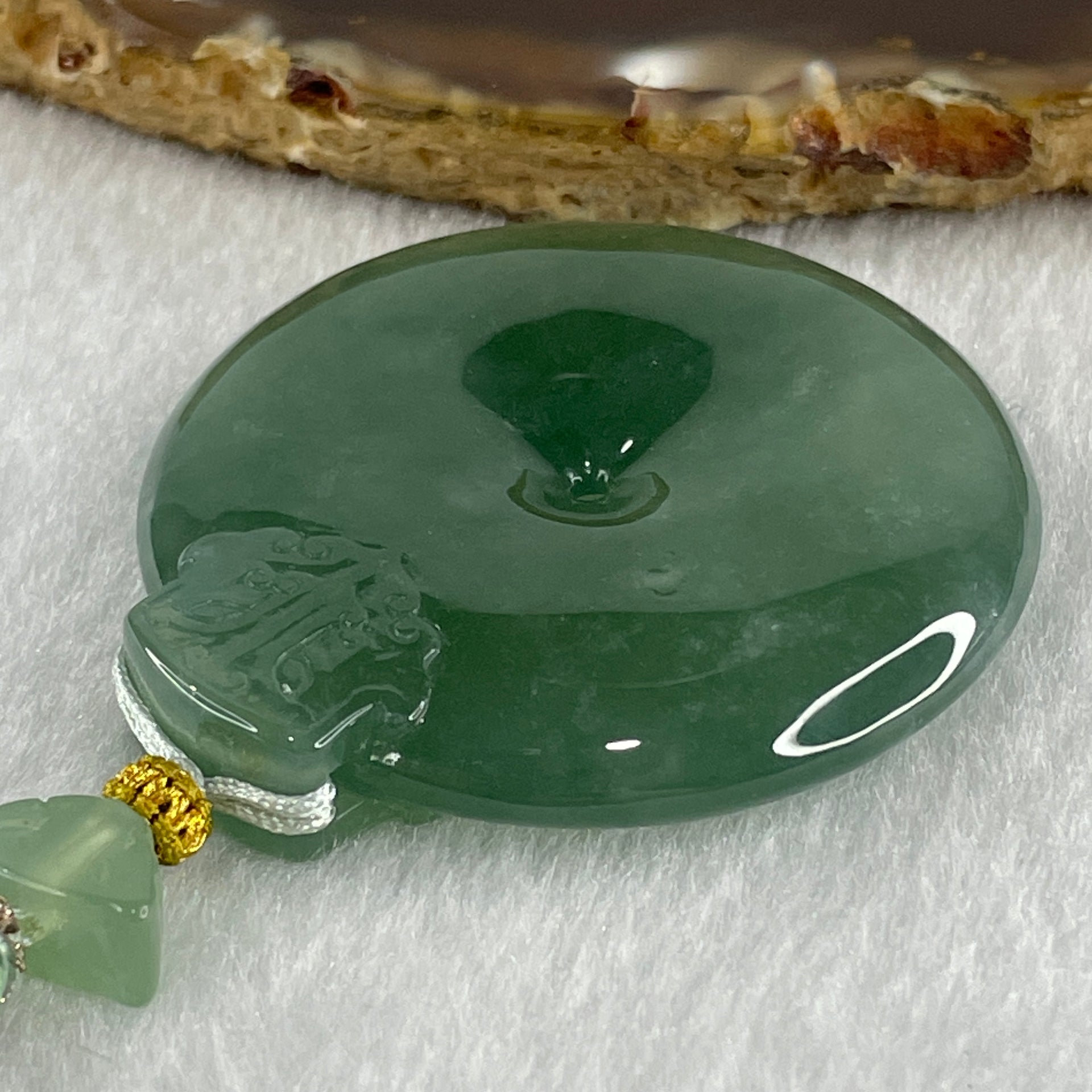 Gold Award Grand Master Type A Icy Bluesish Green Ping An Kou with Mystical Beast Jadeite Pendant 35.90g 43.8 by 8.0mm - Huangs Jadeite and Jewelry Pte Ltd