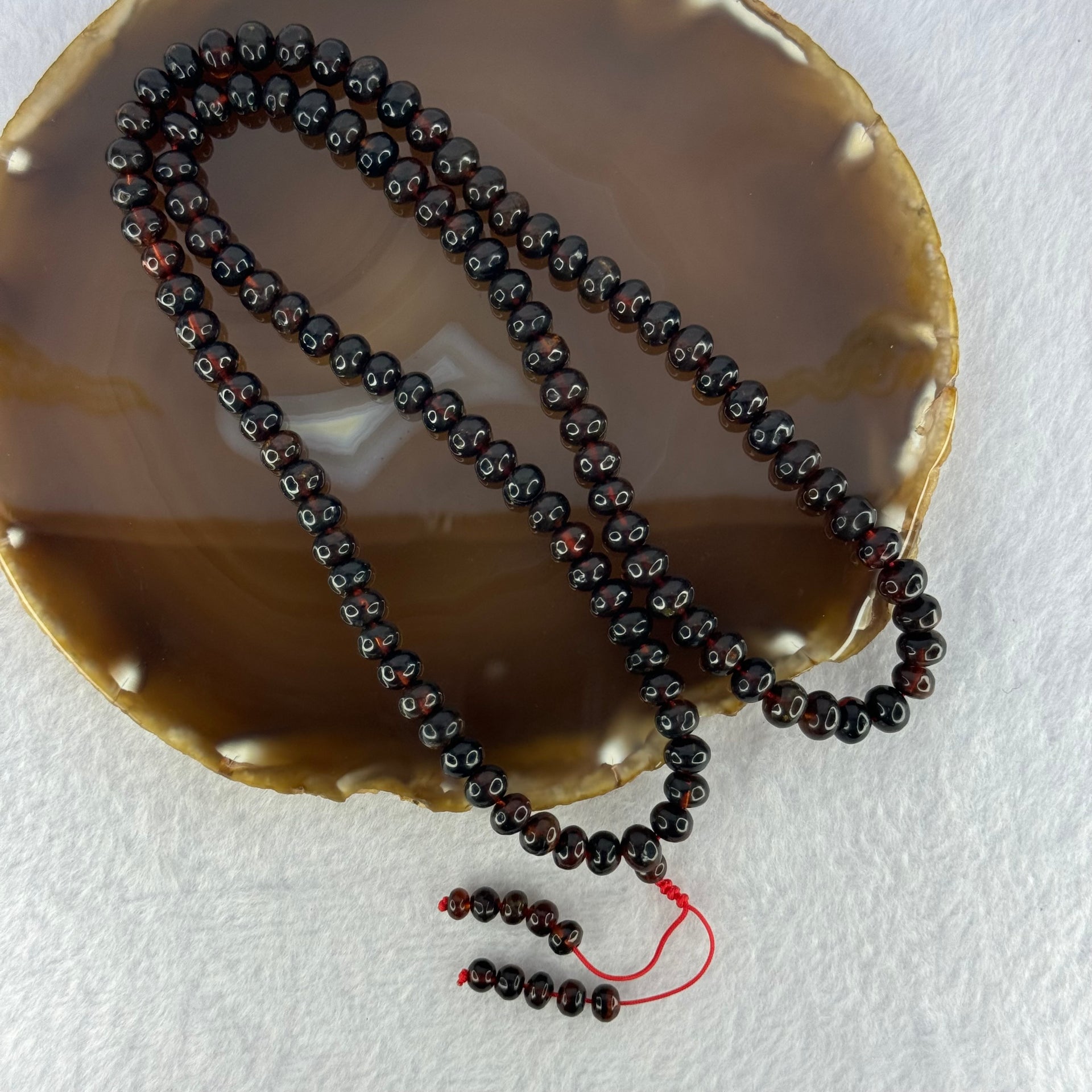 Natural Red Black Flower Amber Beads Necklace 天然琥珀项链 21.83g 62cm 7.5 by 6.0mm 1 Beads 7.4mm 108 Beads - Huangs Jadeite and Jewelry Pte Ltd