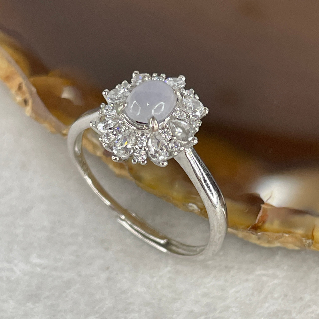 Type A Icy Faint Lavender Jadeite Minimalist Ring | Liquid-Glass Translucent Cushion Cabochon | Solid S925 Sterling Silver Setting | Smart Adjustable Sizing (2.10g 5.0x4.6x2.0mm)