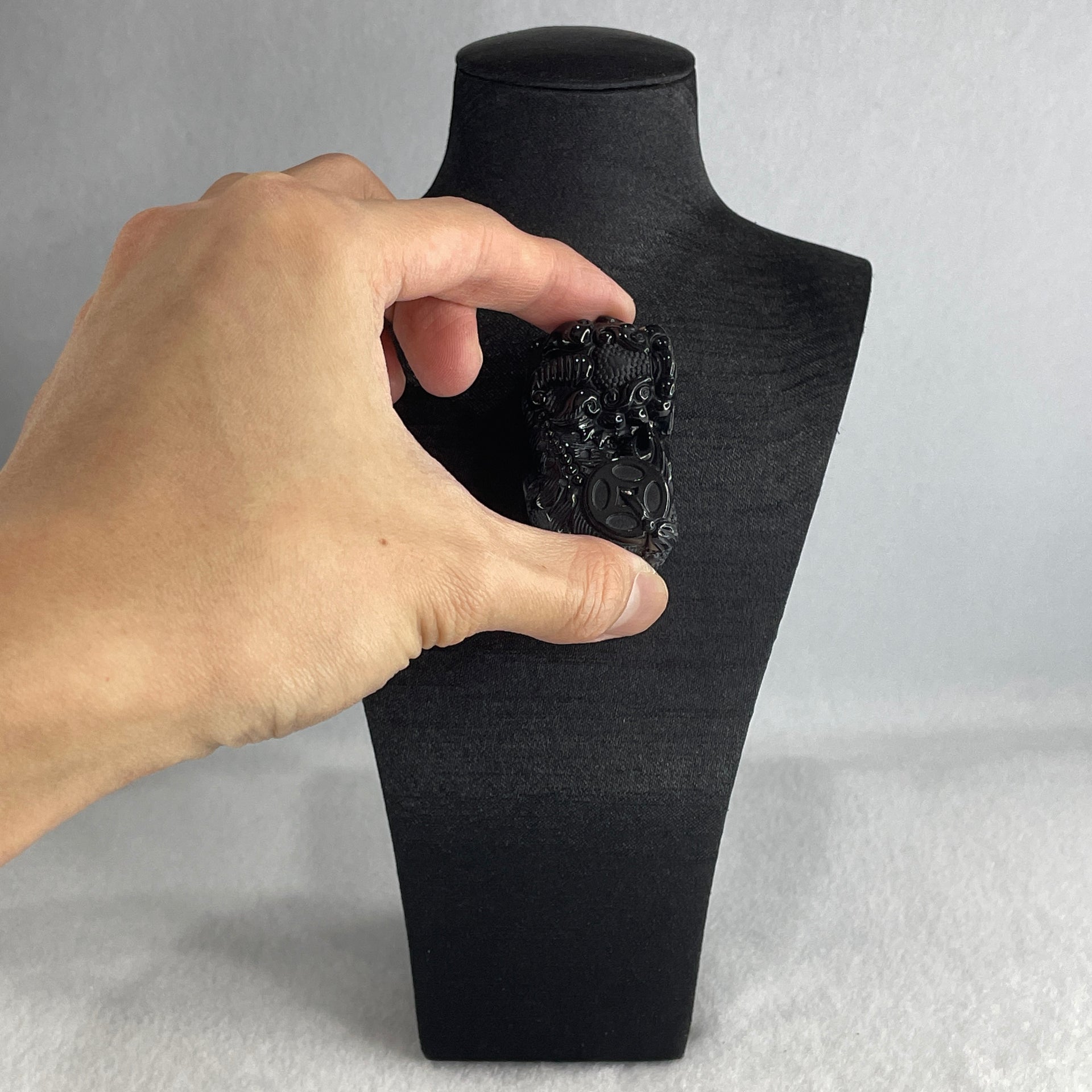 Certified Natural Type A Black Omphacite Jadeite Pixiu pair Pendant Each About 70.55g 52.7 by 29.3 by 22.6mm And 64.17g 49.0 by 27.6 by 23.0mm - Huangs Jadeite and Jewelry Pte Ltd