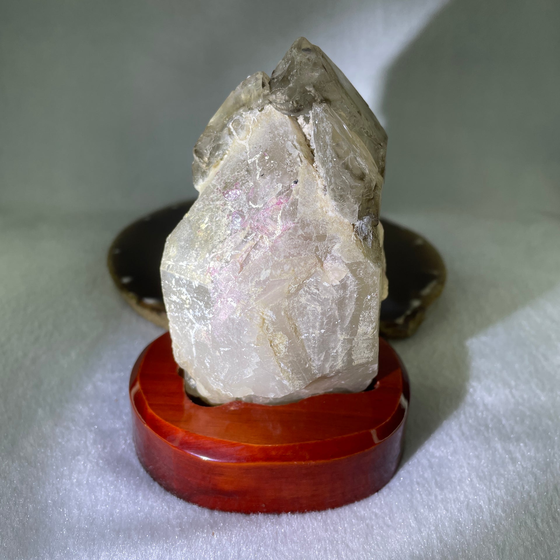 Natural Smoky Quartz Rough Irregular Shape Display in Wooden Stand 609.62g 17.4 by 88.5 by 123.0mm - Huangs Jadeite and Jewelry Pte Ltd