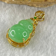 Type A Apple Green Jadeite Hulu and Diamonds 18K Yellow Gold Pendant 2.35g 13.2 by 9.5 by 4.5mm - Huangs Jadeite and Jewelry Pte Ltd