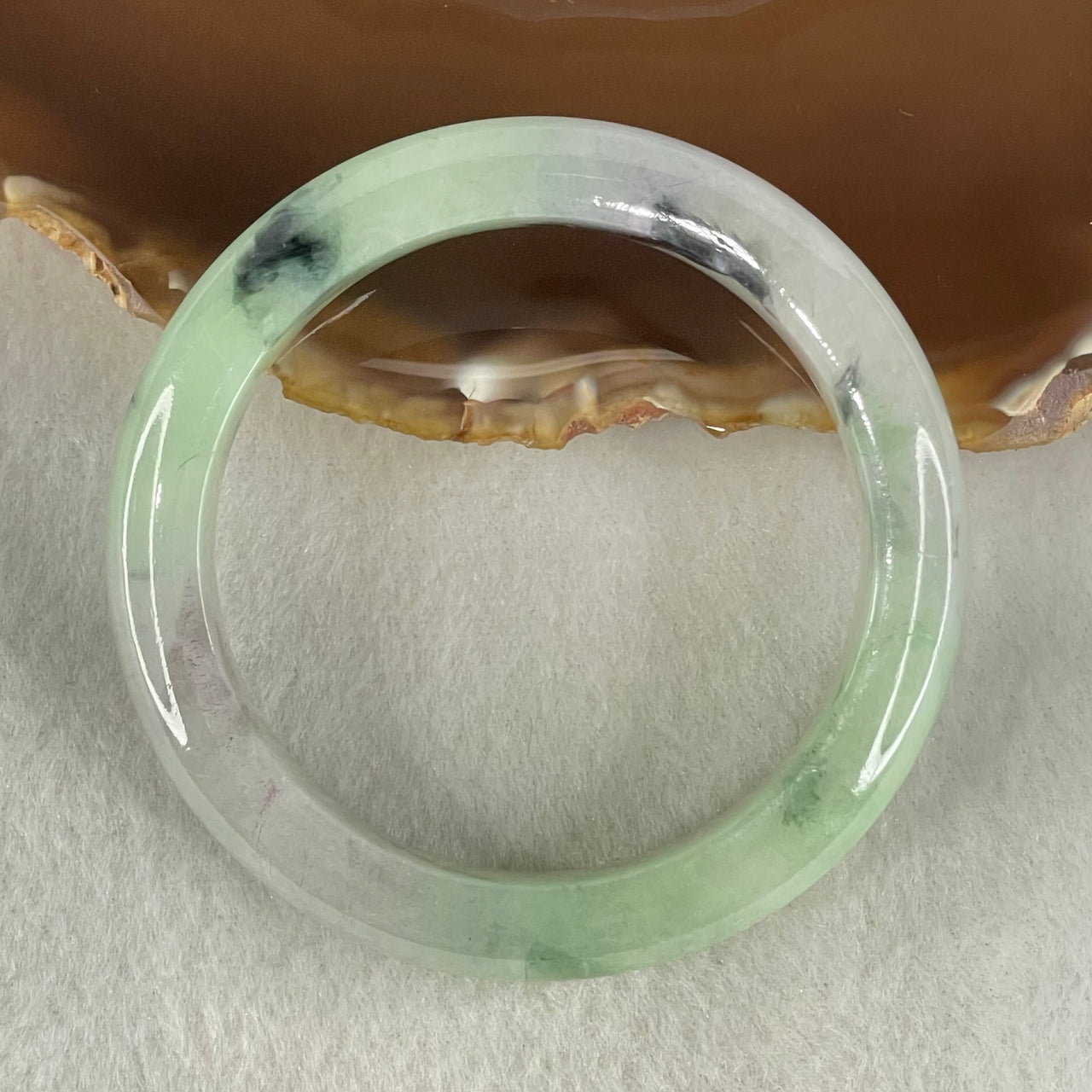 Type A Green Lavender with Dark Green Piao Hua Jadeite Bangle 58.88g Internal Diameter 52.7mm 12.9 by 8.7mm (Internal Lines with External Rough, Burnt) - Huangs Jadeite and Jewelry Pte Ltd