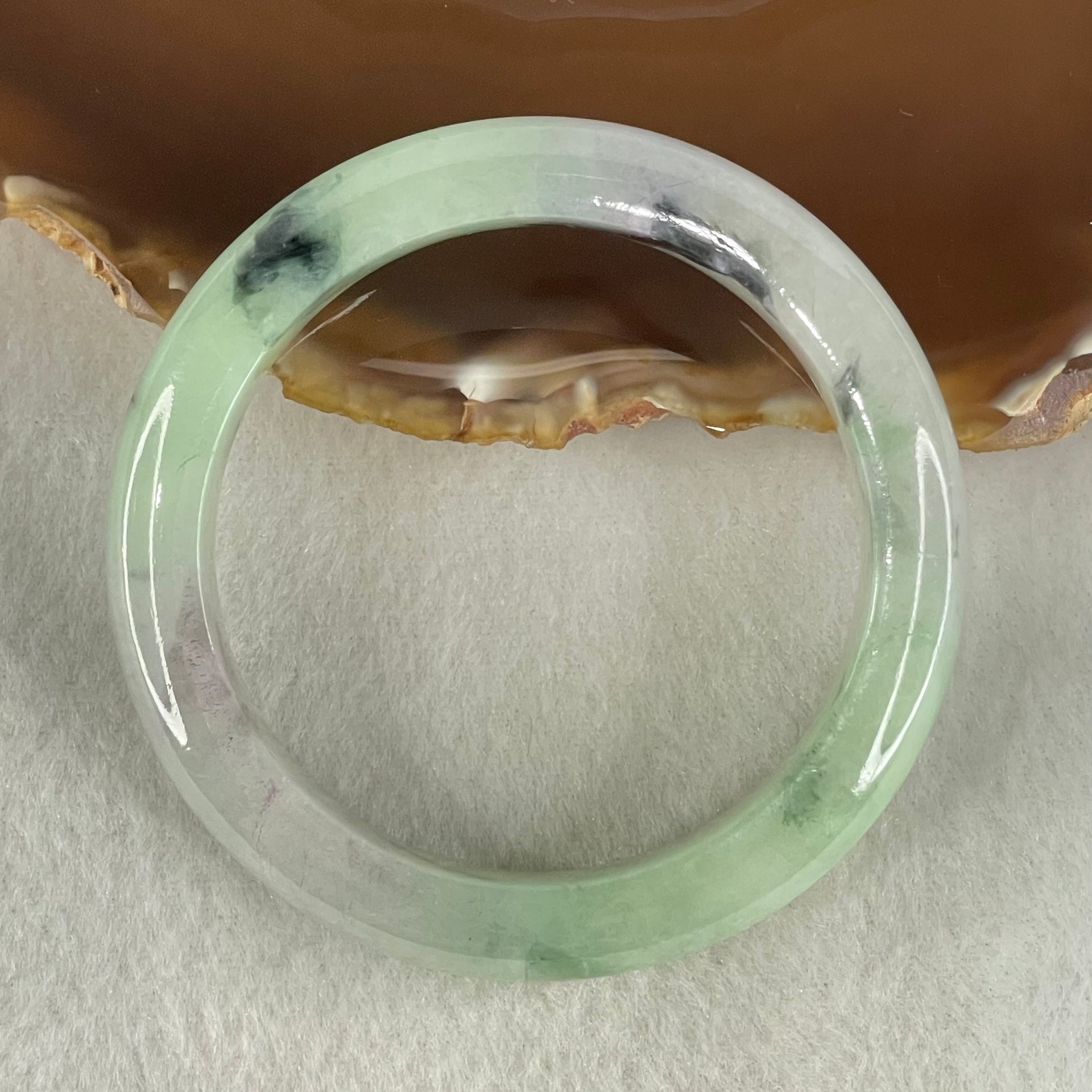 Type A Green Lavender with Dark Green Piao Hua Jadeite Bangle 58.88g Internal Diameter 52.7mm 12.9 by 8.7mm (Internal Lines with External Rough, Burnt) - Huangs Jadeite and Jewelry Pte Ltd