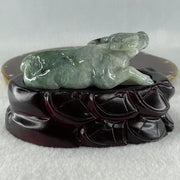 Natural Type A Light Green Light Lavender with Dark Green Patches Jadeite Ox with Wooden Stand Display 341.7g 116.5 by 73.9 by 66.0mm - Huangs Jadeite and Jewelry Pte Ltd