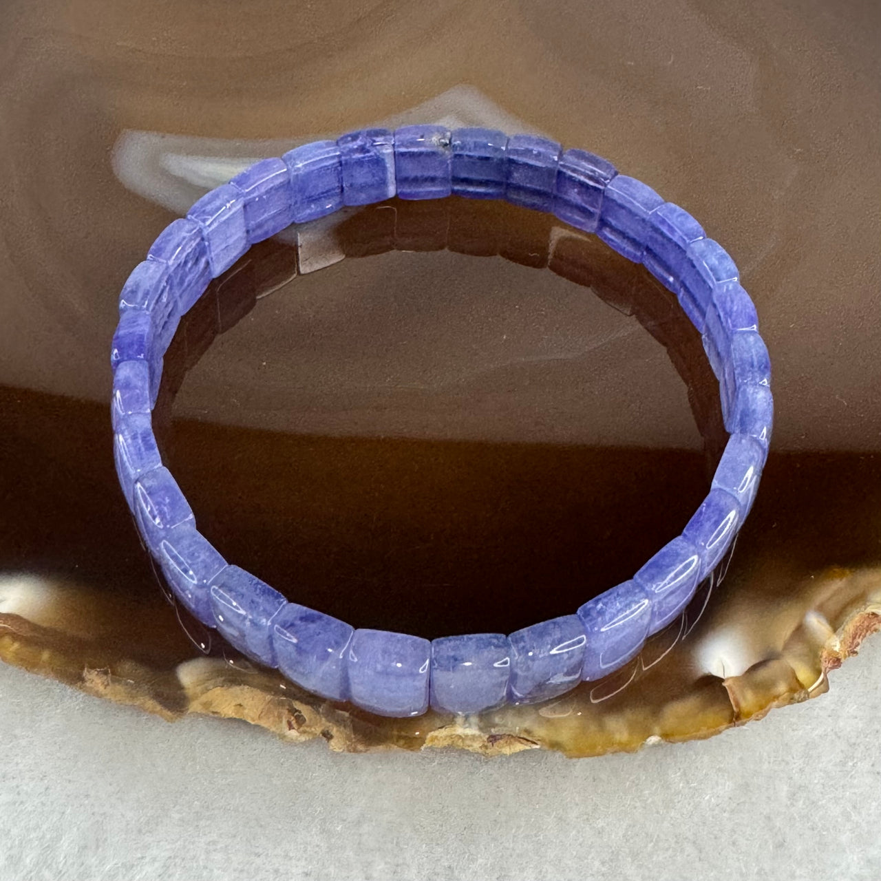 Certified Above Average Grade Natural Blue Tanzanite Shou Pai Bracelet | 8.3mm Pleochroic Violet Alignment Amulet (13.380g | 16cm Wrist | 30 Pcs)