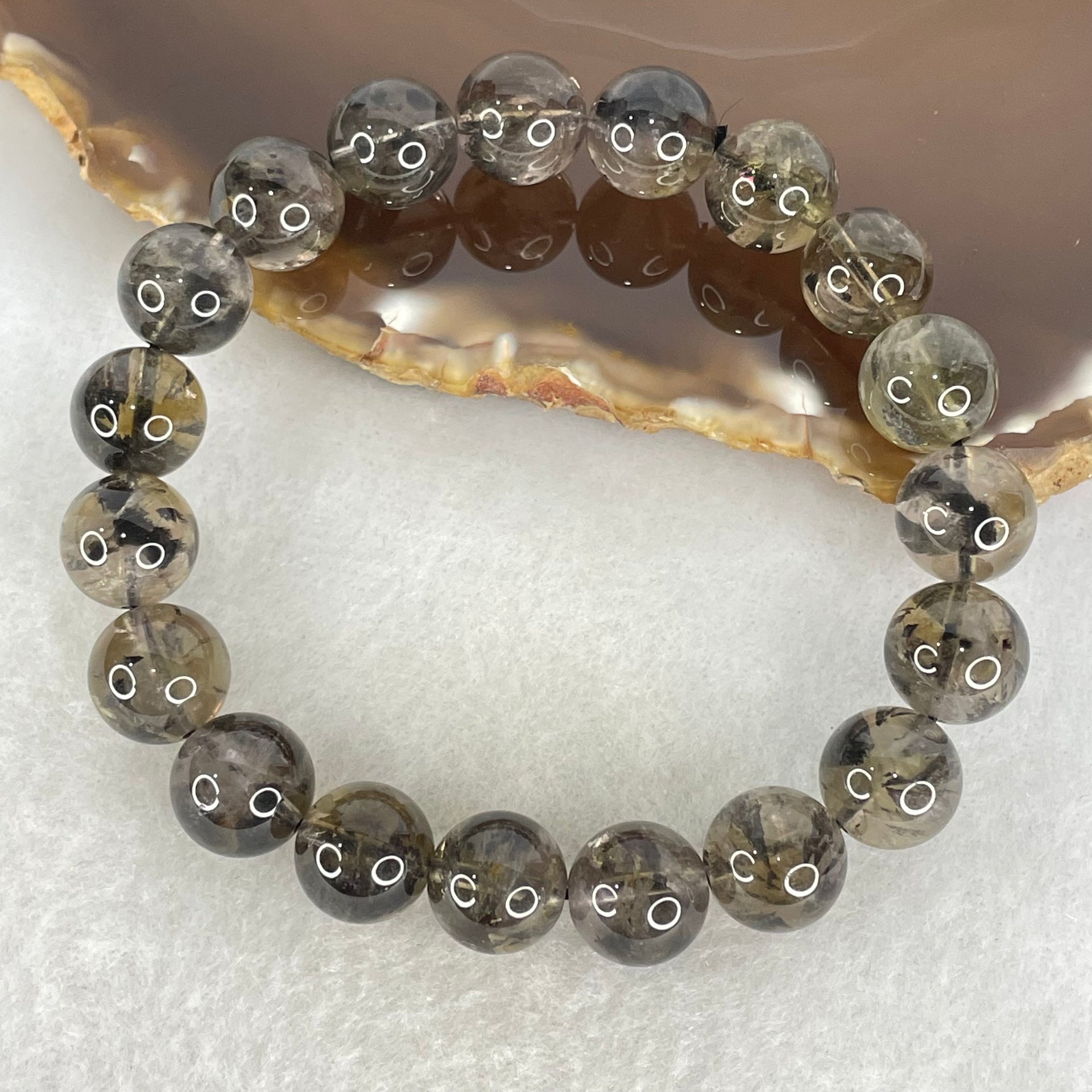 Natural Black Auralite Quartz Beads Bracelet 31.94g 17cm 10.9mm 19 Beads - Huangs Jadeite and Jewelry Pte Ltd