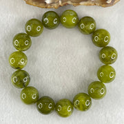 Natural Green Serpentine Jade Beads Bracelet 天然山由玉手链 56.19g 16.5cm 14.2mm 15 Beads - Huangs Jadeite and Jewelry Pte Ltd