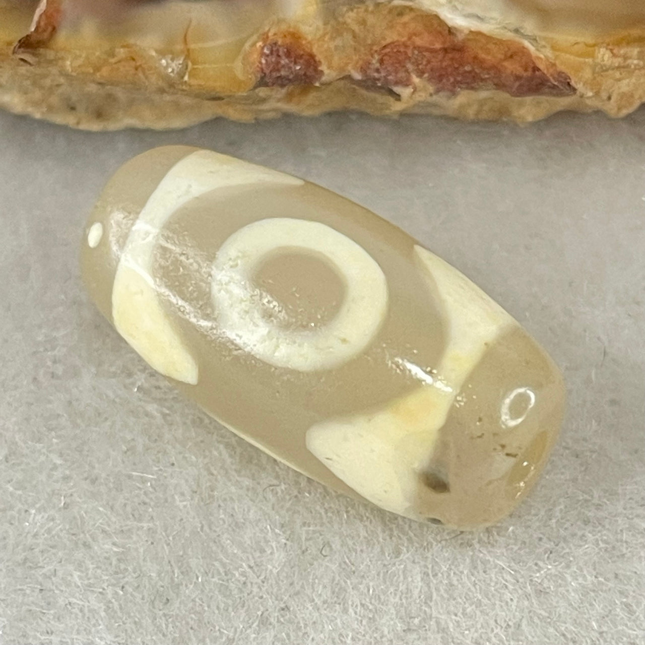 Natural Powerful Tibetan Old Oily Agate 3 Eyes Dzi Bead Heavenly Master (Tian Zhu) 三眼天诛 3.05g 20.0 by 10.1mm - Huangs Jadeite and Jewelry Pte Ltd
