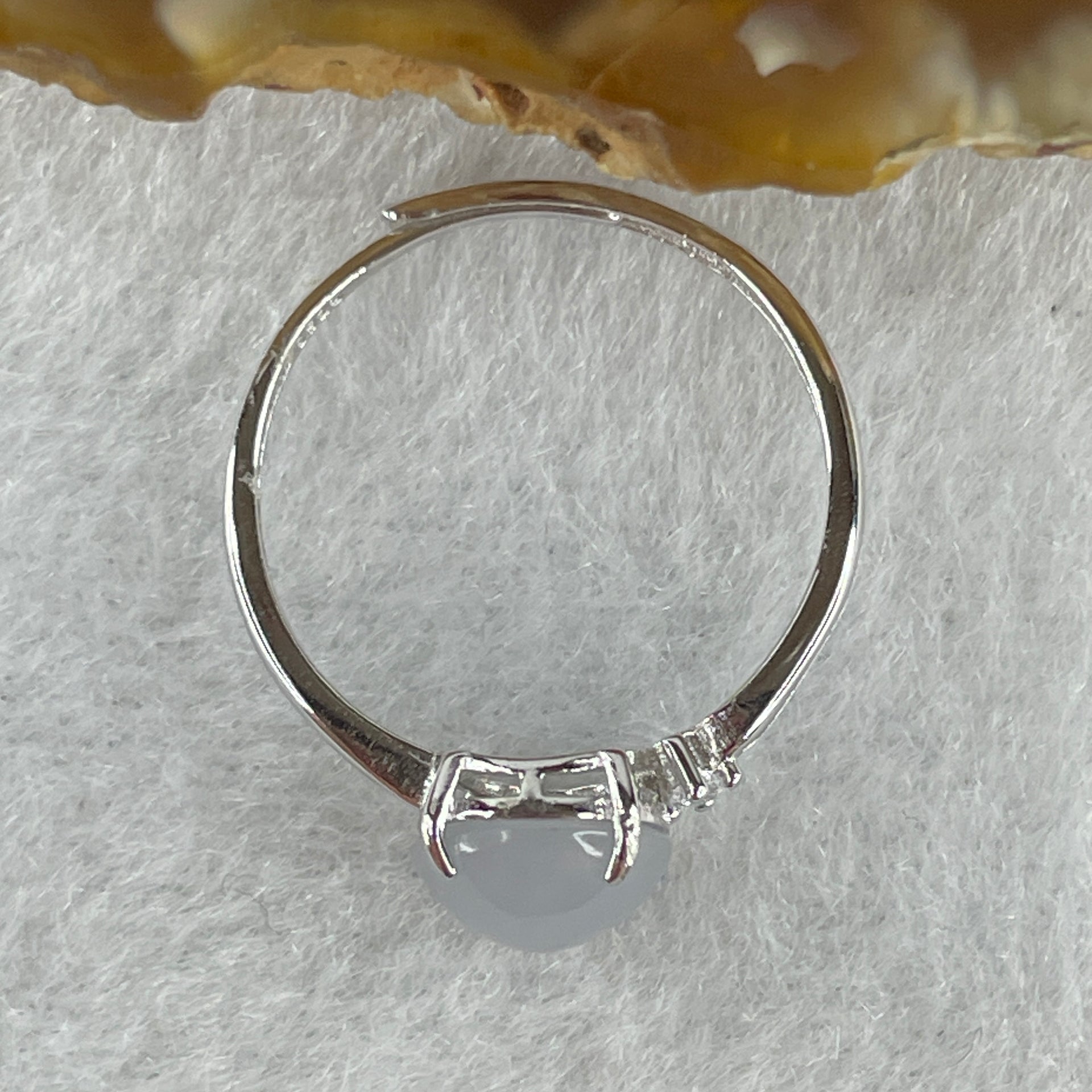 Natural Type A Semi Icy Faint Lavender Jadeite Round Shape Cabouchon in S925 Silver Ring (Adjustable Size) 1.33g 7.7 by 4.5mm - Huangs Jadeite and Jewelry Pte Ltd