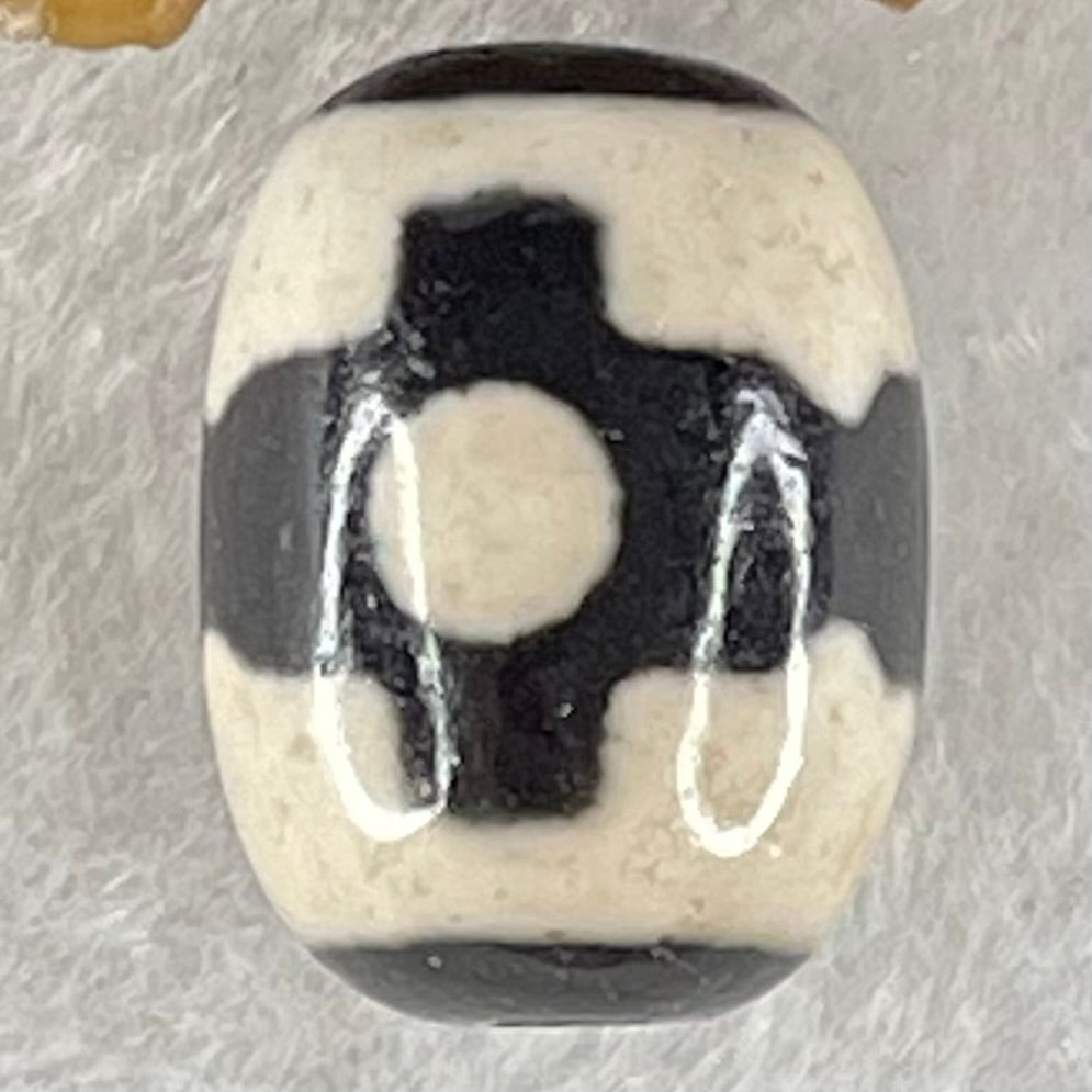 Natural Powerful Tibetan Old Oily Dark Brown With White Agate 3 Eyes Dzi Bead Heavenly Master (Tian Zhu) 三眼天诛 4.73g 17.8 by 13.3mm - Huangs Jadeite and Jewelry Pte Ltd