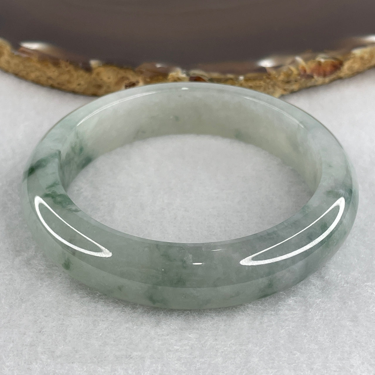 Certified Type A Light Green with Blueish Green Flora Jadeite Bangle | Untreated Floating Flower Lan Hua Fei Cui Bangle (55.90g | Inner Diameter 53.1mm | 13.0 x 8.2mm) (Very Very Slight Internal Line)