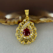 Natural Transparent Vivid Red Pear Shape Brilliant / Step Cut Ruby (Heated) Approx. 1.0ct 6.02 by 5.42 by 3.85mm in 750 18K Yellow Gold and Natural Diamonds 3.39g - Huangs Jadeite and Jewelry Pte Ltd