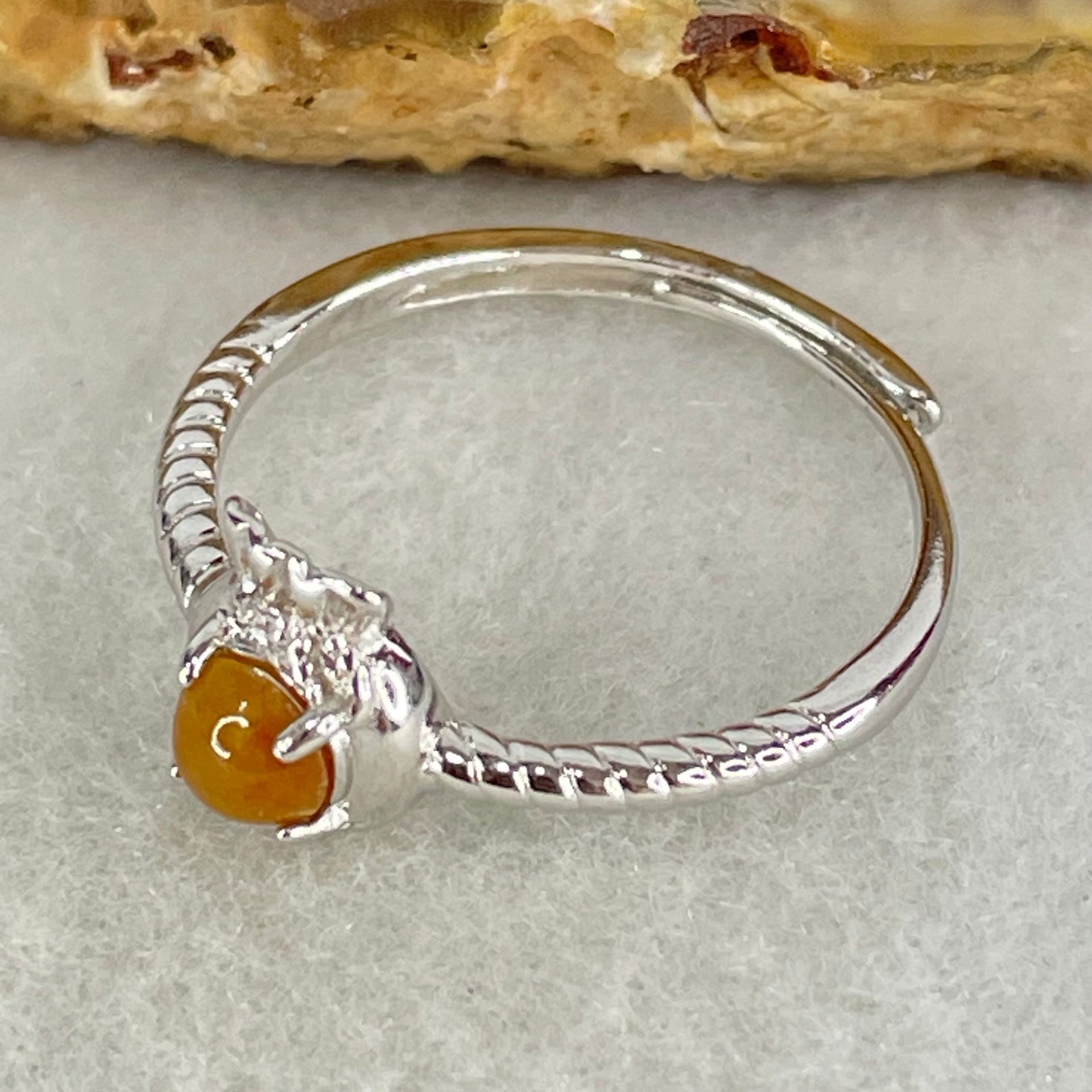 Type A Red Cabochon Jadeite in S925 Sliver Ring (Adjustable Size) 1.42g 4.5 by 3.2mm - Huangs Jadeite and Jewelry Pte Ltd