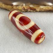 Natural Powerful Tibetan Old Oily Red White Agate One Eye Gold Metal Element Dzi Bead Heavenly Master (Tian Zhu) 一眼金天珠 11.50g 38.6 by 13.9mm - Huangs Jadeite and Jewelry Pte Ltd