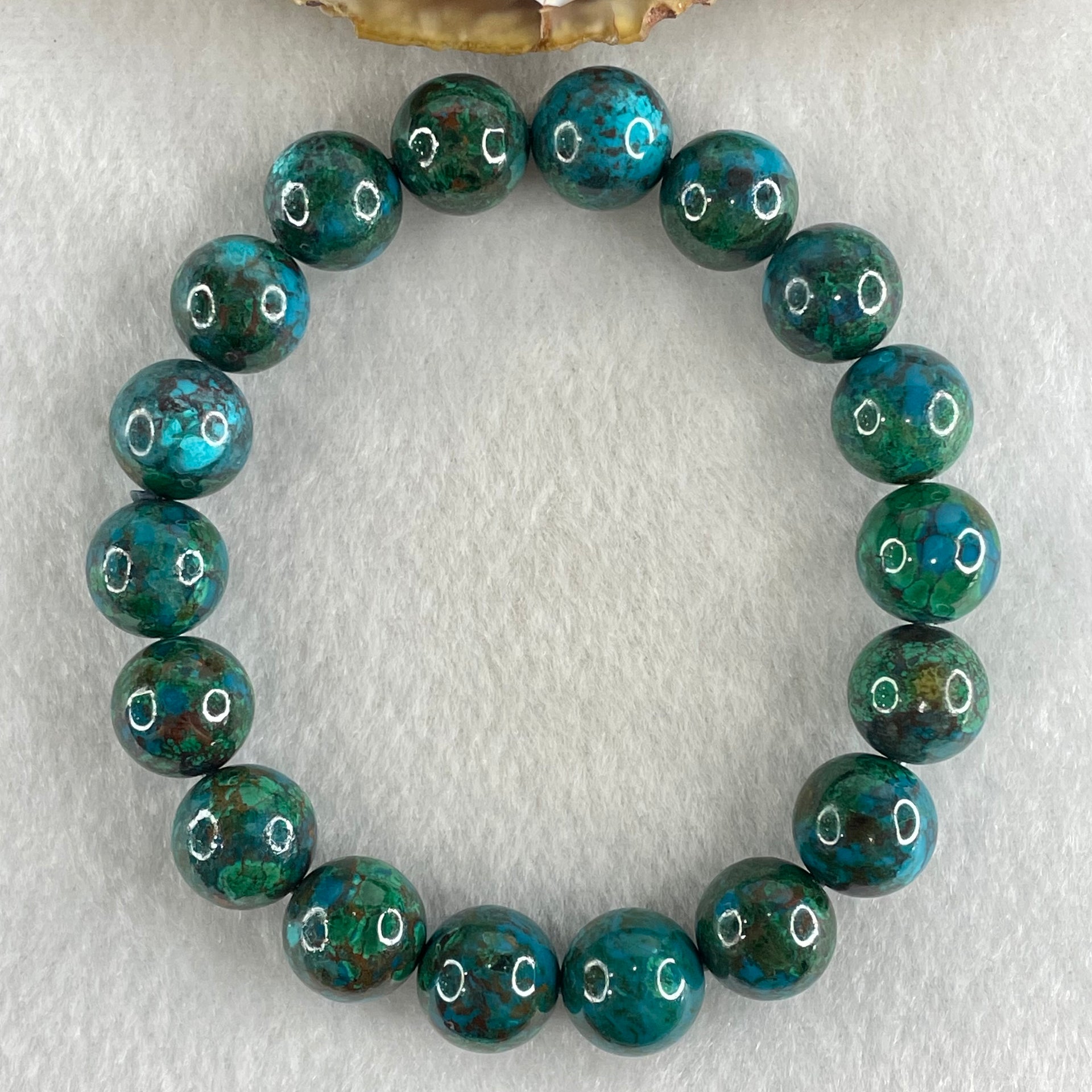 Good Grade Natural Blue Green Chrysocolla Phoenix Stone Beads Bracelet 43.31g 17cm 11.8mm 18 Beads - Huangs Jadeite and Jewelry Pte Ltd