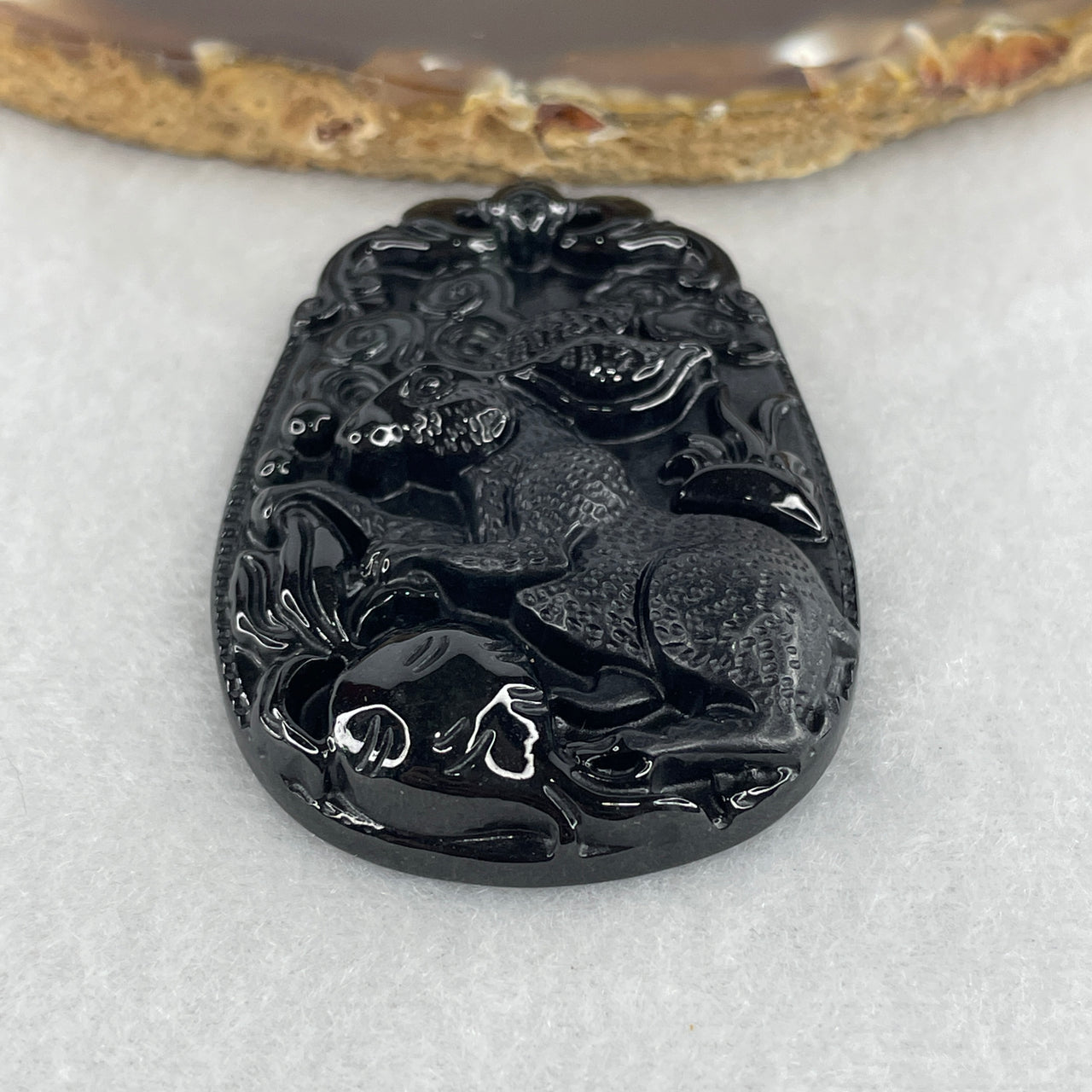 Certified Type A Opaque Black Omphacite Jadeite Rabbit with Bat & Carrot Pendant | Prosperity, Swift Fortune & Rabbit Zodiac Protection Talisman (23.79g | 58.3 x 39.5 x 9.2mm)