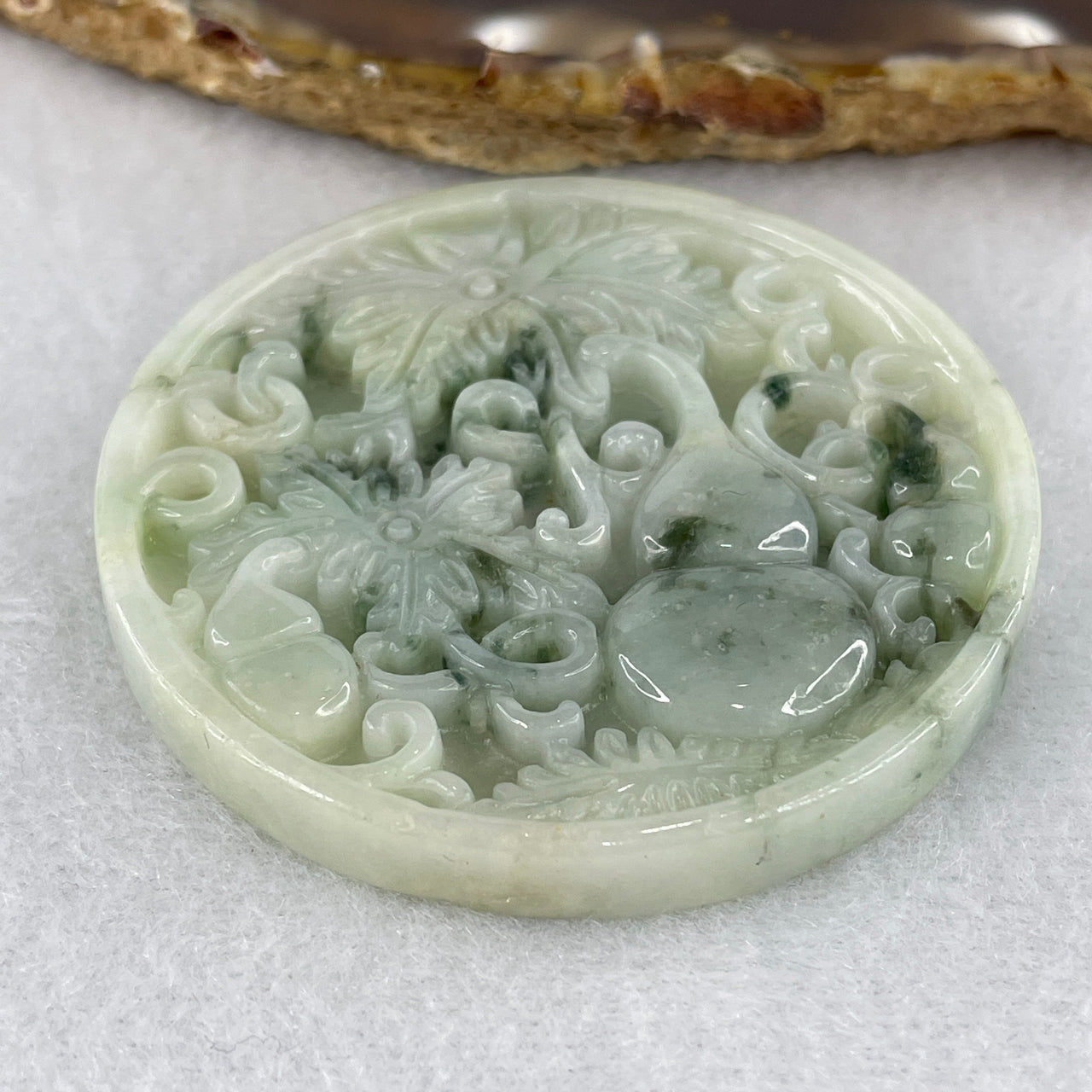 Natural Type A Green Jadeite Hulu with Flower Pendant | 100% Untreated Dark Green Piao Hua Calabash | Statement Fei Cui Jade Gourd Pendant (37.32g | 51.9 × 6.5mm)