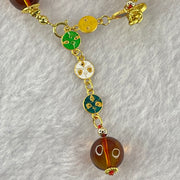 Natural Purple Honey Amber Beads in S925 Gold Color Bracelet 天然紫蜜琥珀手链10.66g 13.8mm 1 Bead 9.8mm 7 Beads - Huangs Jadeite and Jewelry Pte Ltd