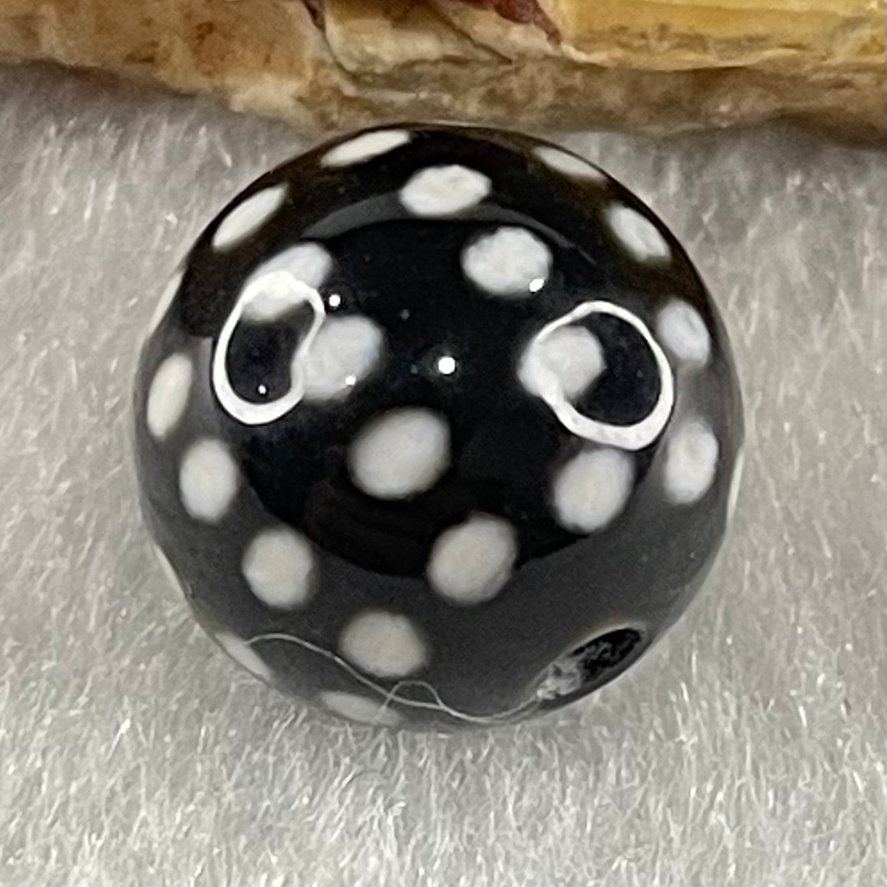 Natural Powerful Tibetan Old Oily Black White Agate 50 Eyes Dzi Bead Heavenly Master (Tian Zhu) 五十眼天诛 1.44g 10.1 by 10.3mm - Huangs Jadeite and Jewelry Pte Ltd