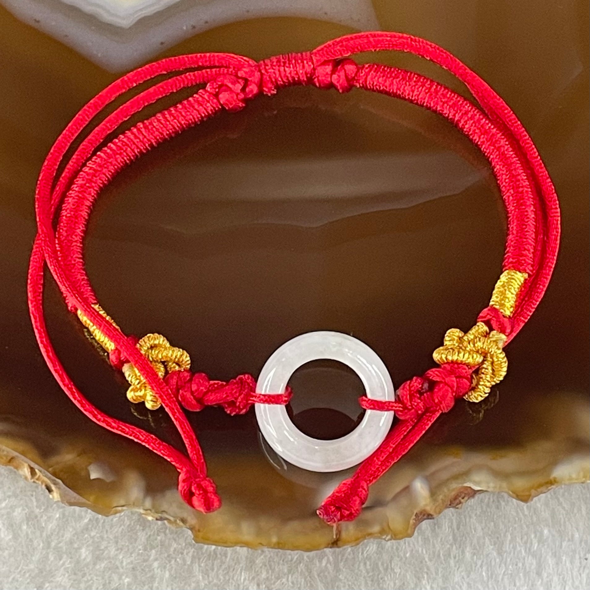 Type A Faint Lavender Jadeite Ping An Kou String Bracelet 2.91g 15.0 by 5.8mm - Huangs Jadeite and Jewelry Pte Ltd