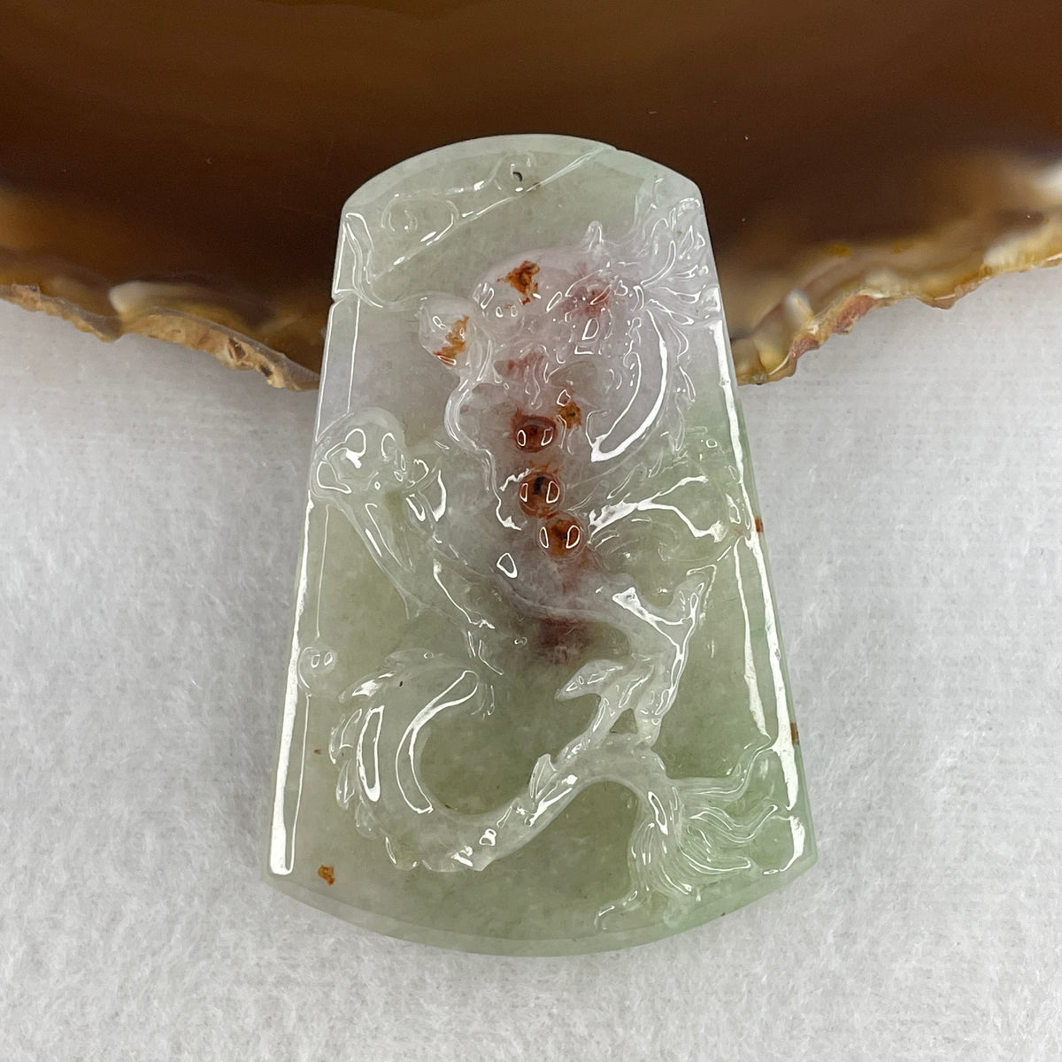 Natural Type A Green, Lavender & Red Jadeite Dragon Pendant | 50.90g (59.5×40.6×11.0mm) | Dragon Sovereign Power, Royalty & Ultimate Abundance Shield