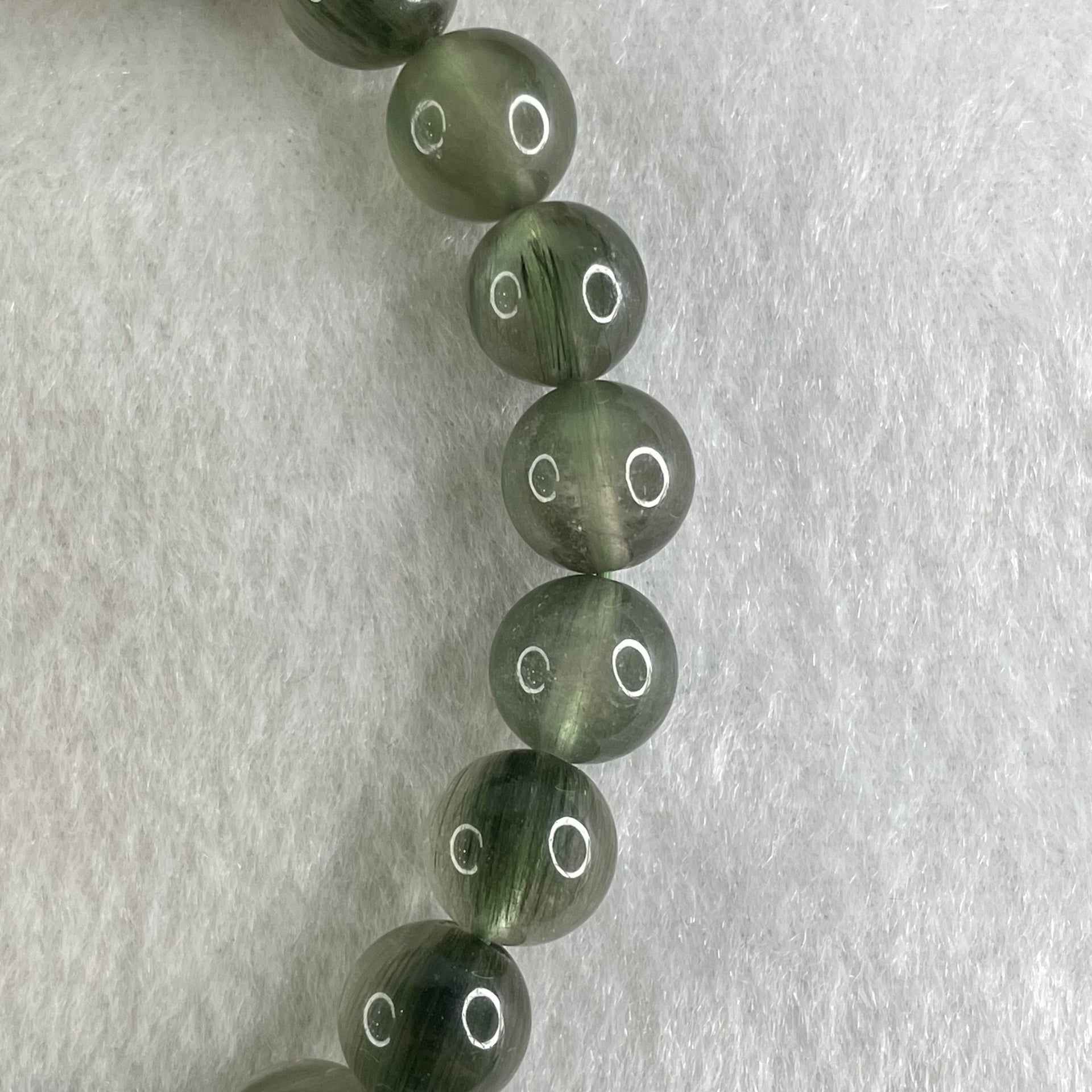 Good Grade Natural Green Rutilated Quartz Beads Bracelet 22.20g 15.5cm 9.4mm 21 Beads - Huangs Jadeite and Jewelry Pte Ltd