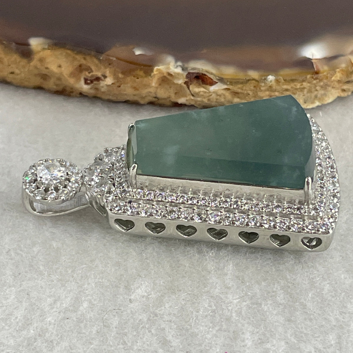 Natural Type A Blueish Green Jadeite Wushipai Pendant in S925 Silver | (13.60g | 24.8 x 15.5 x 3.5mm | Unobstructed Peace & Supreme Protection Anchor, Feng Shui Harmony & Executive Calm Pendant) - Huangs Jadeite and Jewelry Pte Ltd
