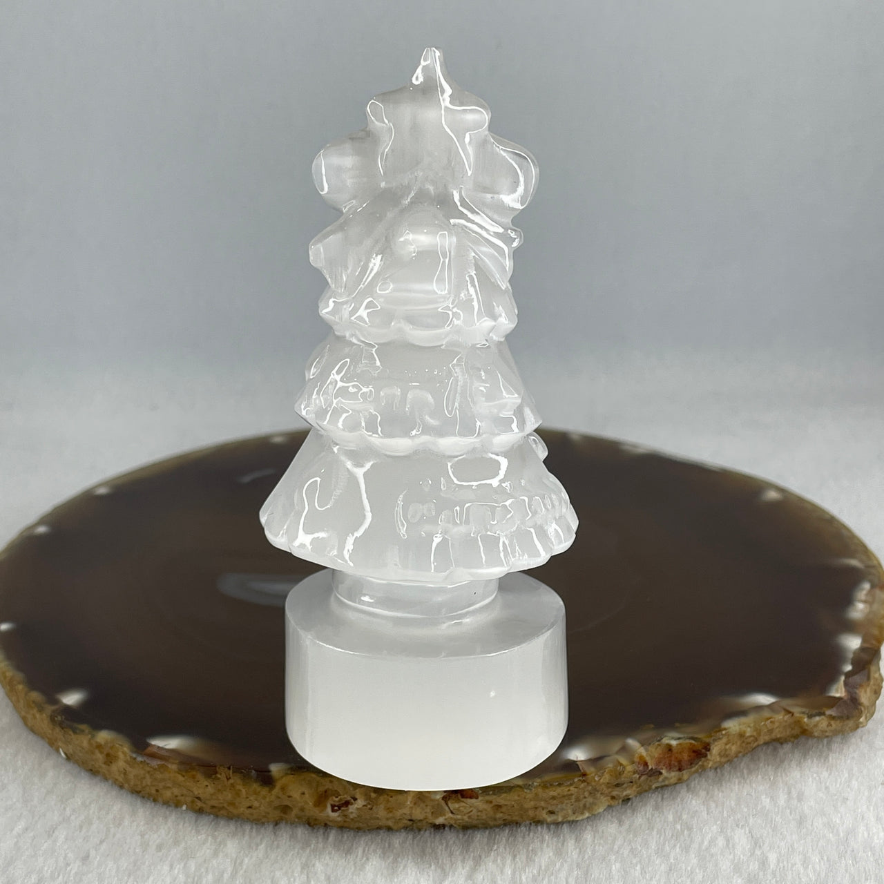 Satin Spar Gypsum Christmas Tree Display 160.05g 94.4 by 47.1 by 45.1mm